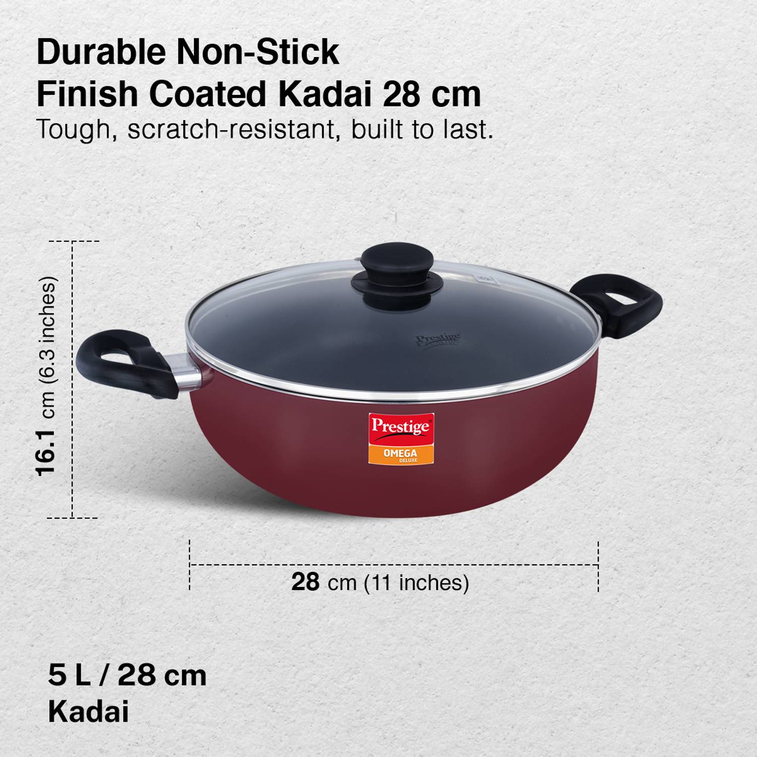 Prestige Omega Deluxe Kadhai 28 cm, 5 L - Image 3