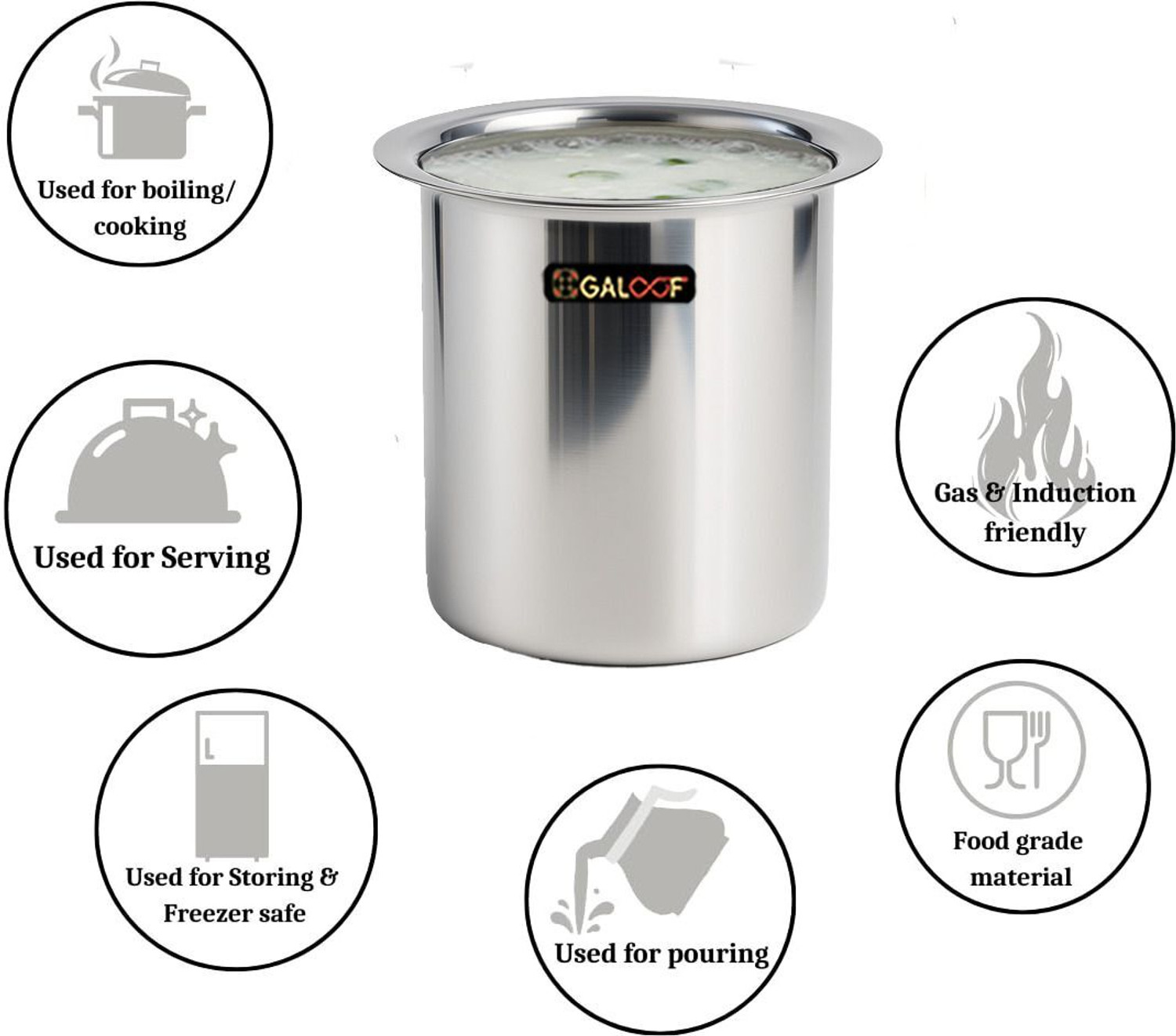Image of GALOOF Stainless Steel Small Milk Container Boiler Gunj Pot 350ml 450ml 700ml Tope /Bhagona /Patila Set 0.35 L, 0.45 L, 0.7 L capacity 9.5 cm, 10.5 cm, 11.2 cm diameter