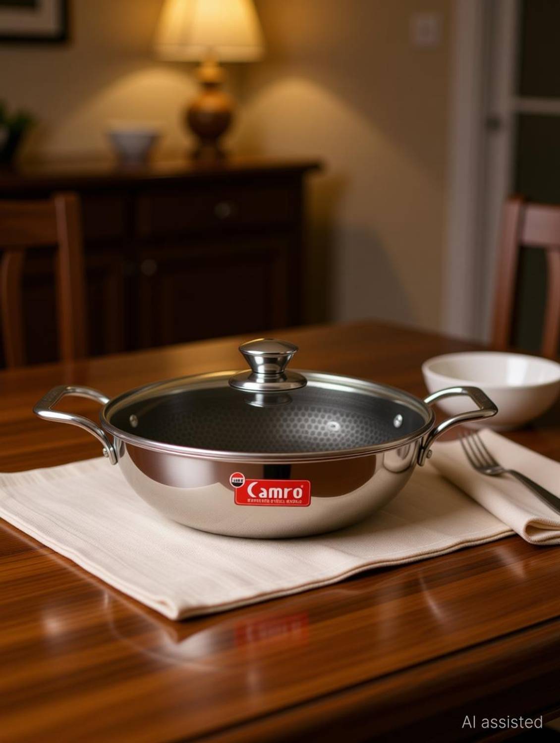Camro (12 No) Triply Honeycomb (Serves 3-4 People) Kadhai 22 cm diameter with Lid 2 L capacity
