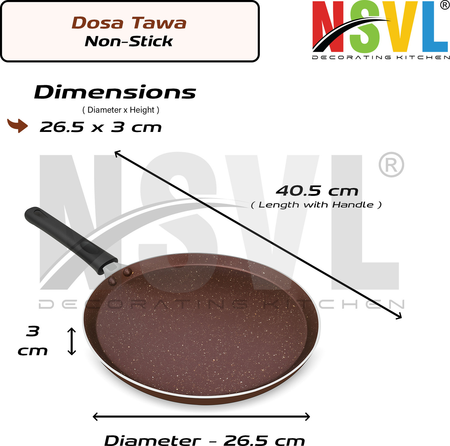 Image of NSVL Non-Stick Premium Brown Dosa Tawa with Handle| Granite Finish | Pfoa Free Tawa Tawa 26.5 cm diameter