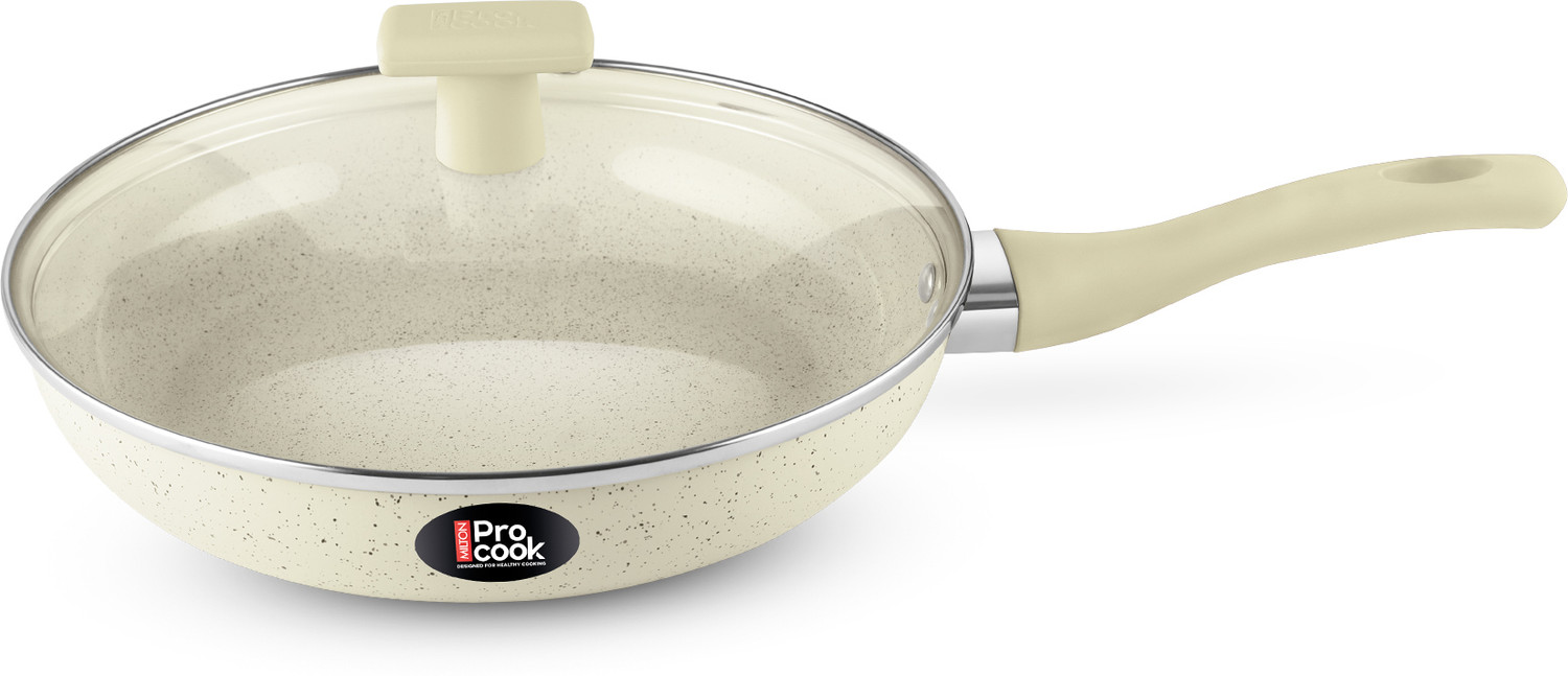Image of MILTON Pro Cook Premium 26cm Ceramic Non-Stick Fry Pan with Glass Lid, Cream Fry Pan 26 cm diameter with Lid 2.8 L capacity