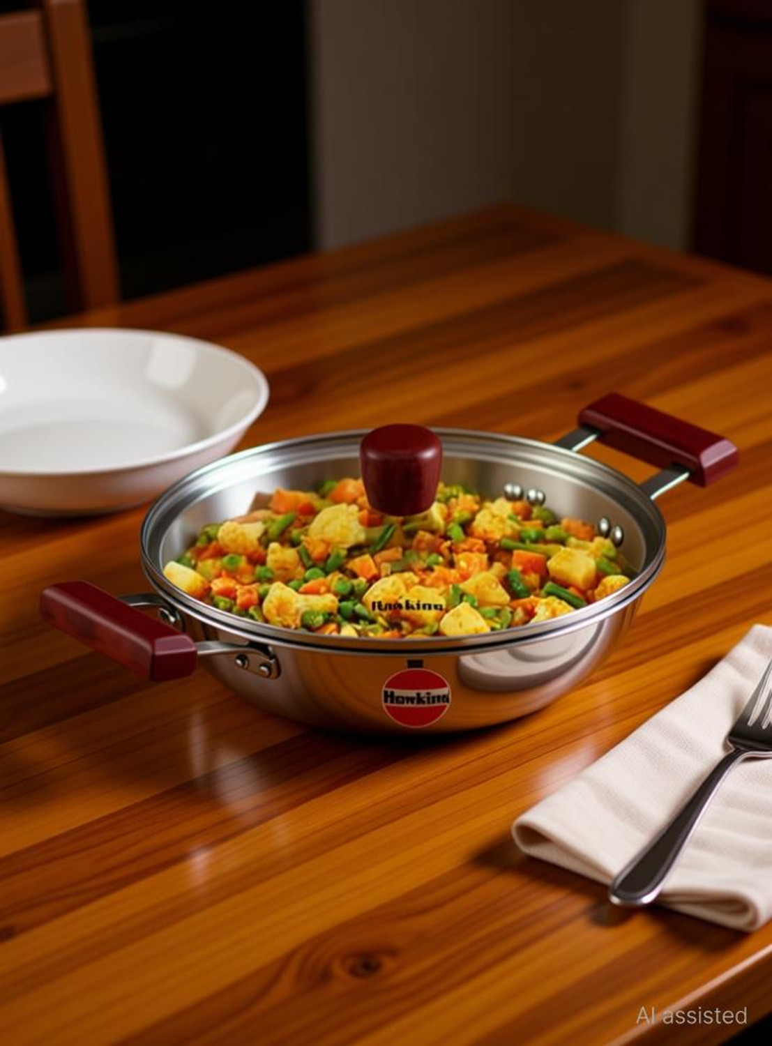 Image of Hawkins 2.5 Litre Deep Fry Pan, Triply Stainless Steel Kadai with Glass Lid Fry Pan 22 cm diameter with Lid 2.5 L capacity