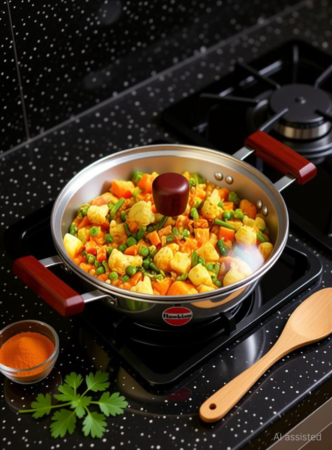 Image of Hawkins 2.5 Litre Deep Fry Pan, Triply Stainless Steel Kadai with Glass Lid Fry Pan 22 cm diameter with Lid 2.5 L capacity