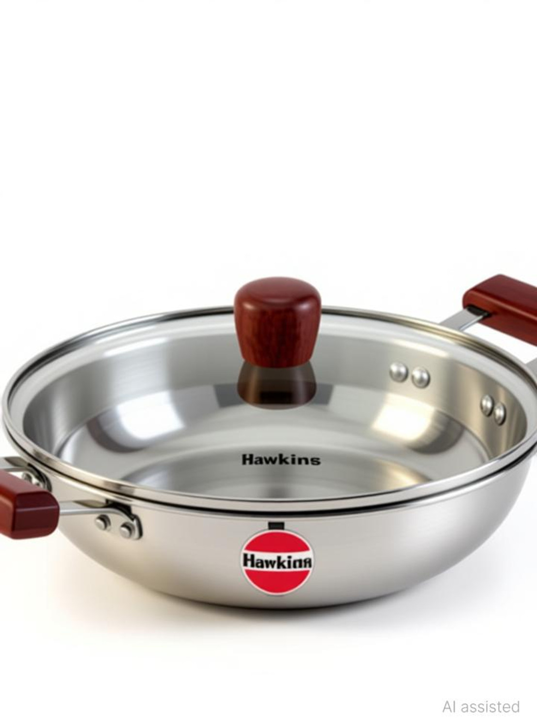 Image of Hawkins 2.5 Litre Deep Fry Pan, Triply Stainless Steel Kadai with Glass Lid Fry Pan 22 cm diameter with Lid 2.5 L capacity