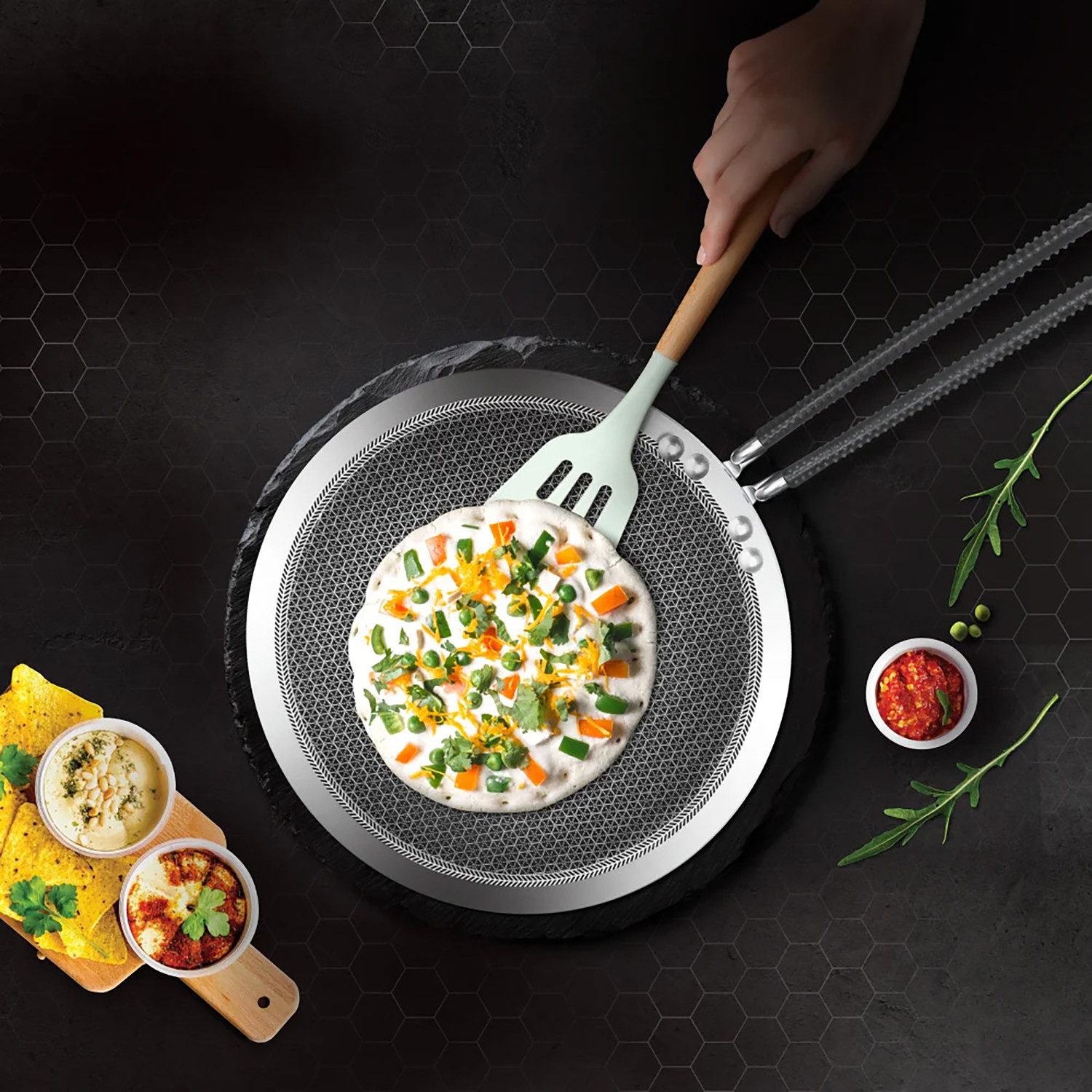 Image of MILTON ProCook Triply Hexa Tech Induction Stainless Steel Concave Tawa, 24 cm Tawa 24 cm diameter