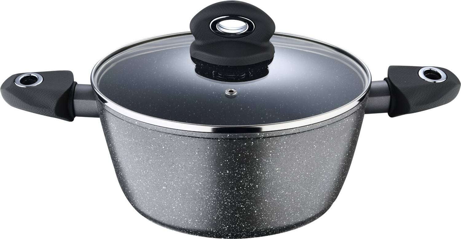 BERGNER Orion Marble Non Stick Casserole / Briyani Pot/ Handi with Glass Lid Pot 28 cm diameter 6 L capacity with Lid