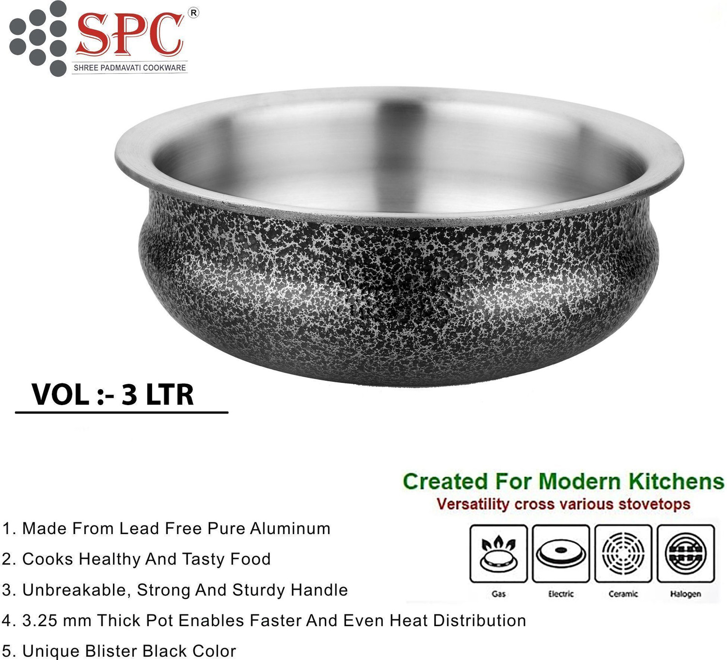 Image of SPC SPC 100% Food Grade Biryani /Sipri Handi, Antique Finish. Handi 3 L