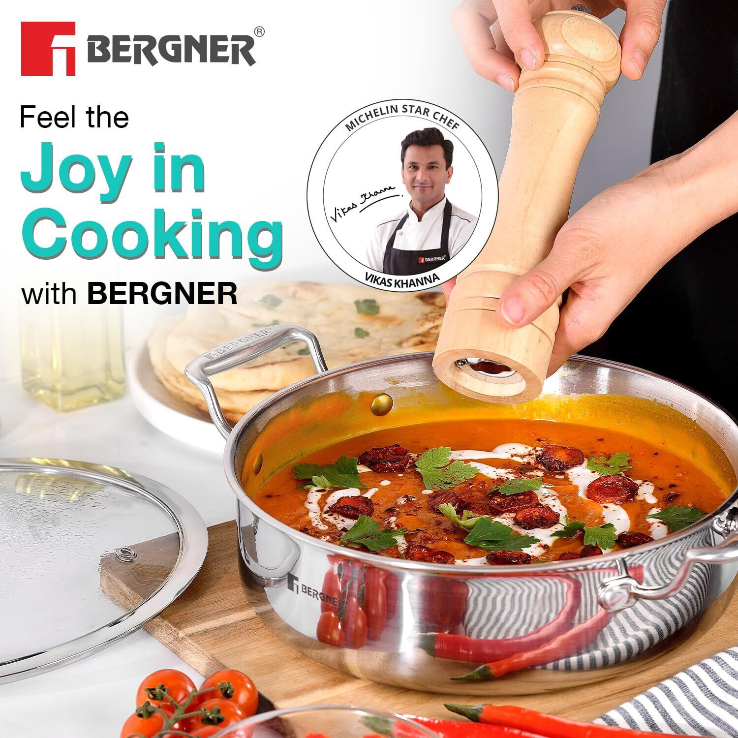 Image of BERGNER Hi-Tech Giro X Ceramic Serving Pan, Non Toxic, Pan Protector Included | Pot 28 cm diameter 5.7 L capacity with Lid
