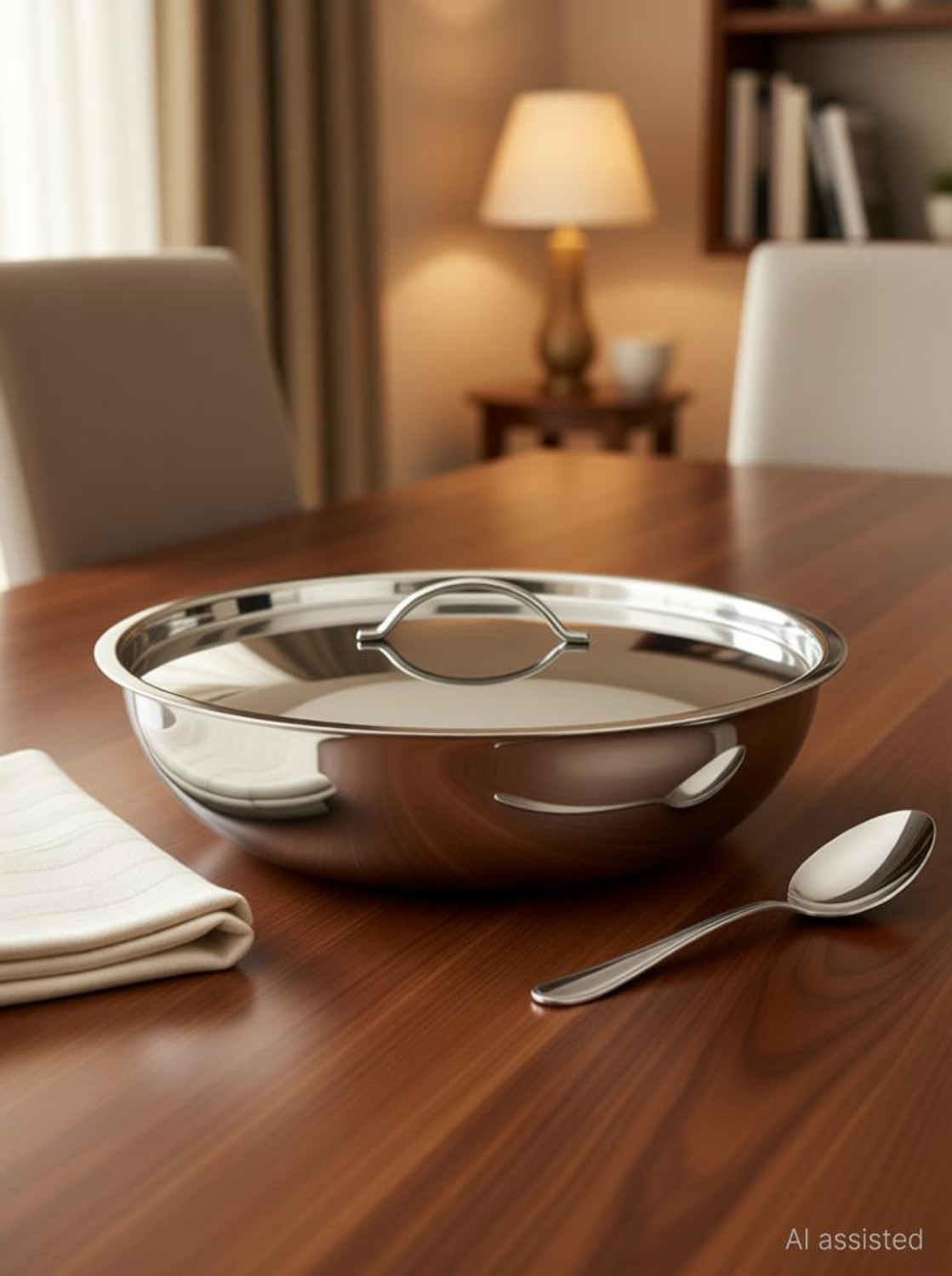 Image of bhalaria Triply Tasla with Handle | Gas & Induction Compatible Tasla with Lid 5.3 L capacity 30 cm diameter