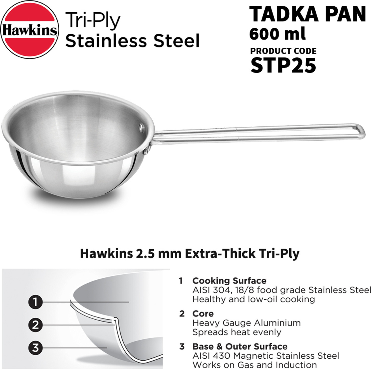 Image of Hawkins 2.5 Cup(STP25) Tadka Pan 14.6 cm diameter 0.6 L capacity