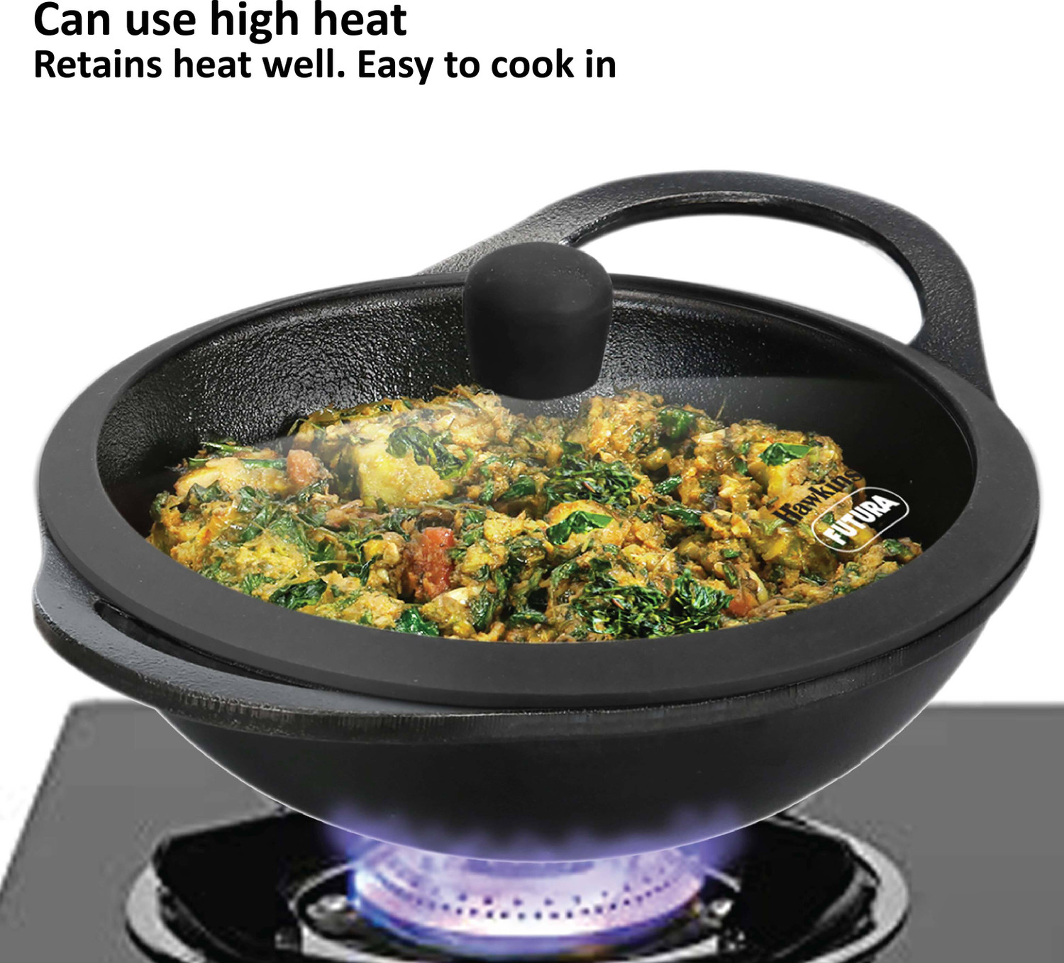 Image of Hawkins Futura Deep Fry Pan with Glass Lid (CIK35G) Kadhai 26 cm diameter with Lid 3.5 L capacity
