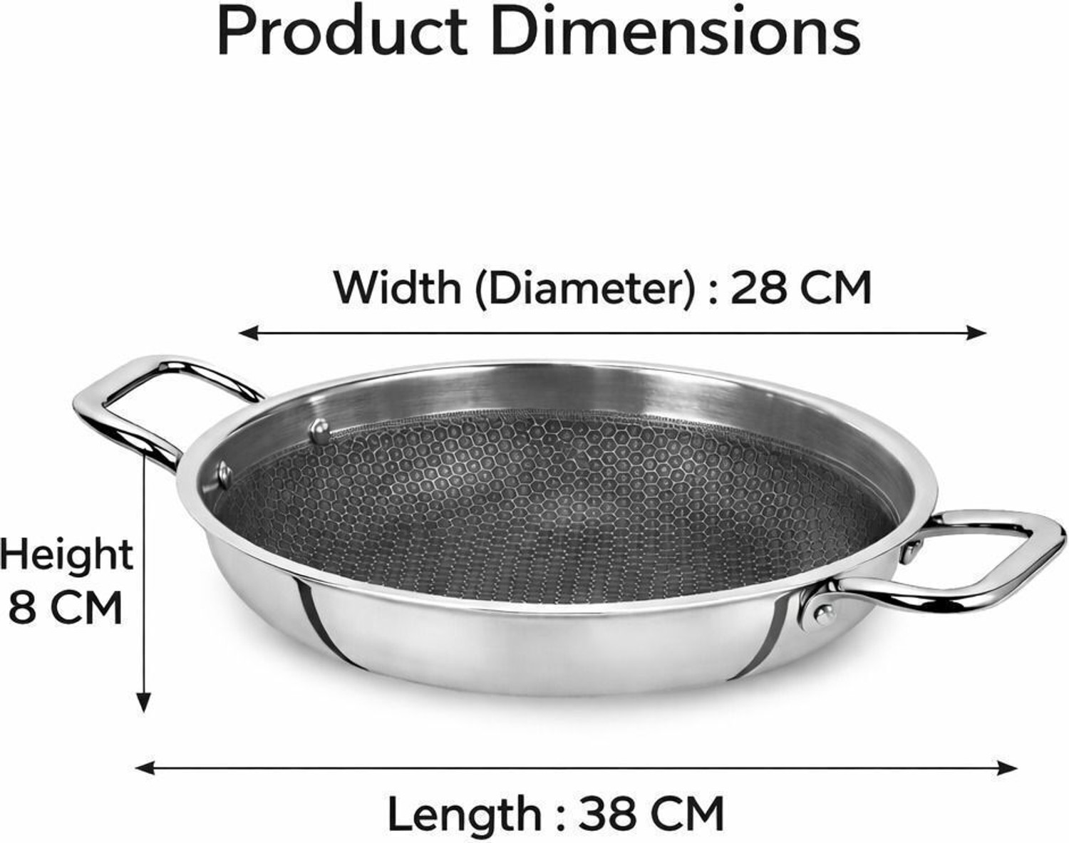 Image of Hot plus HexaPro 26 - Triply Honeycomb Steel Kadai (26 cm, 2.5 mm Base) Kadhai 26 cm Kadhai 26 cm diameter 3.5 L capacity