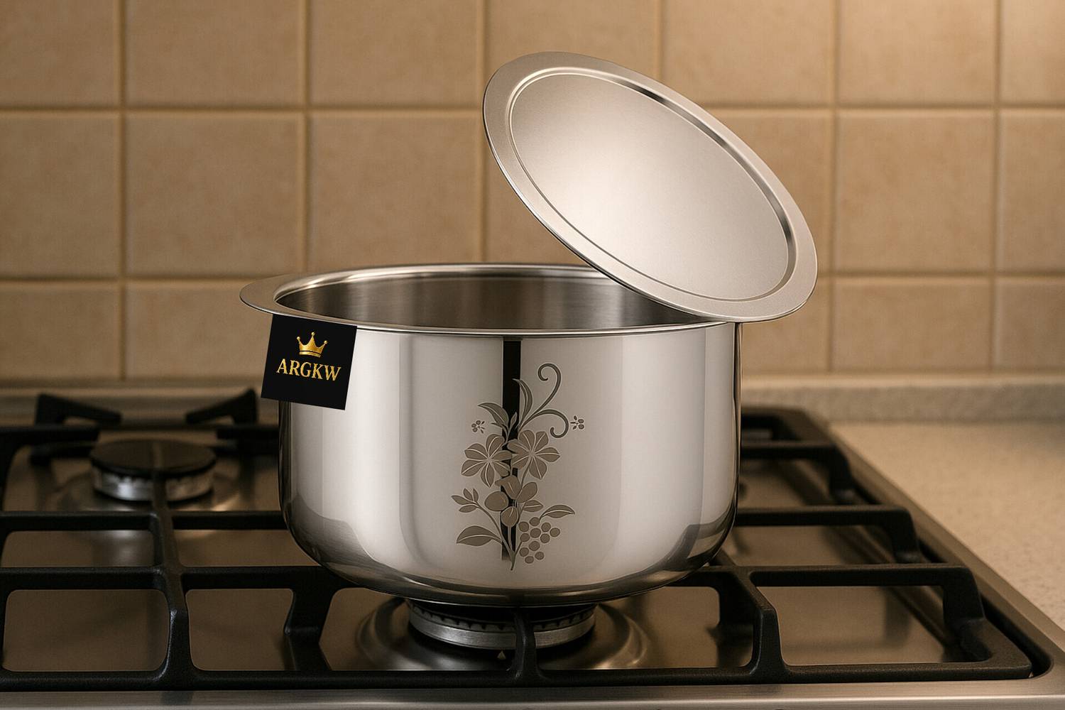 ARGKW Stainless Steel Litre Patila/Bhagona/Pateli/Tope with LID with Lid 5 L capacity 21.5 cm diameter