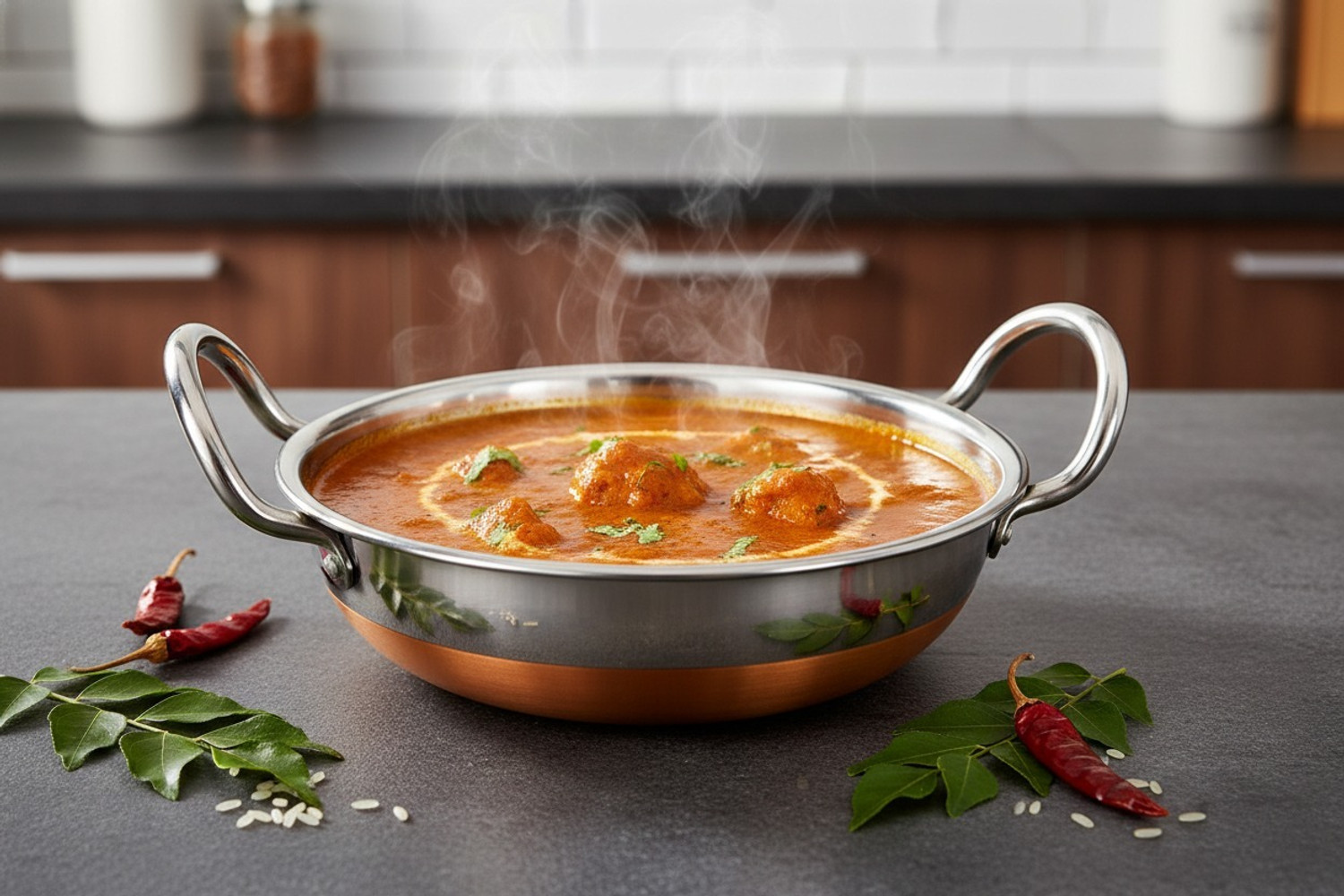 Image of KICHENLY Copper Bottom Stainless Steel Kadhai Pot Pans with Handle Kadhai 25 cm diameter 4.5 L capacity