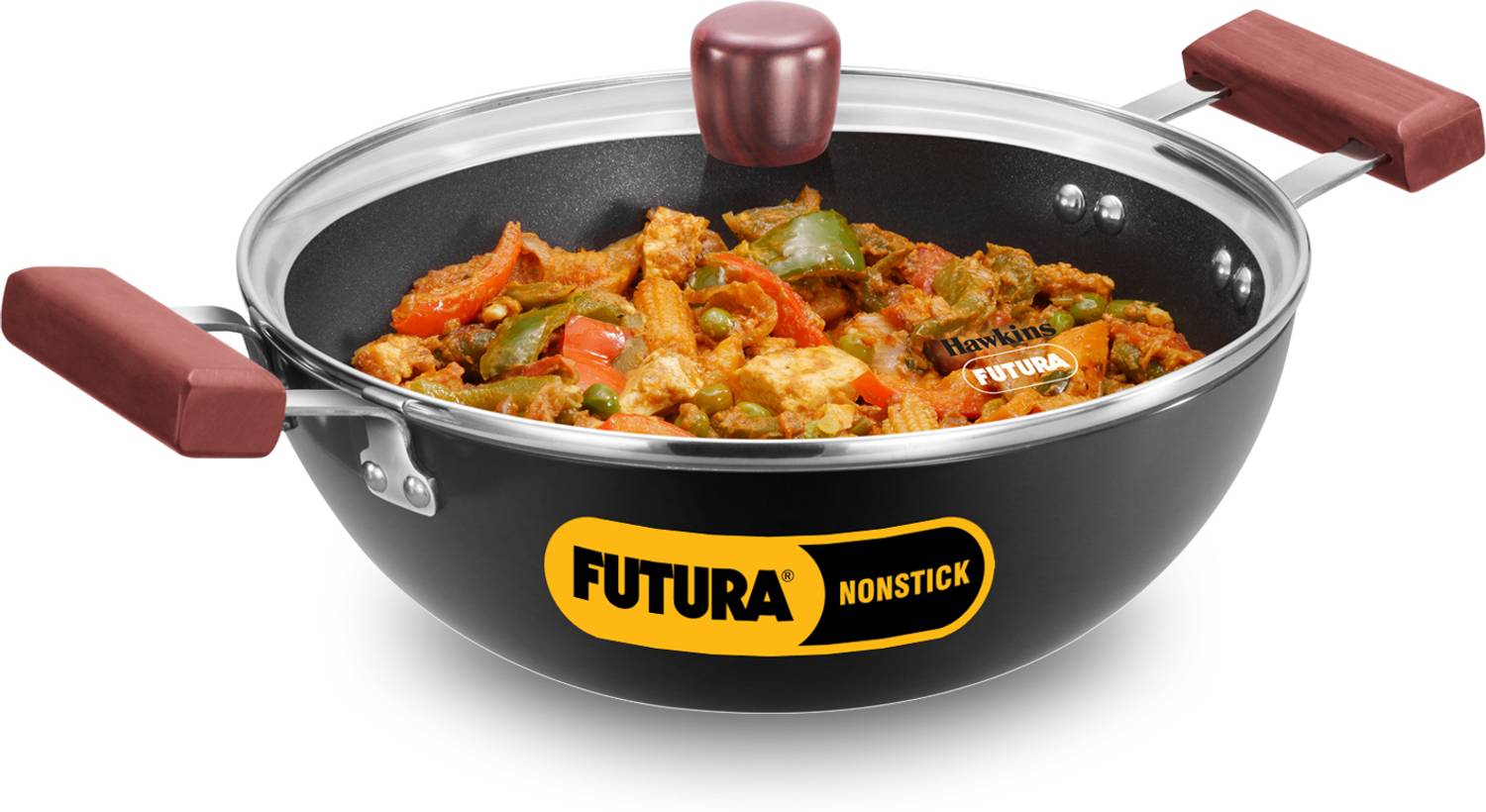 Hawkins Futura Deep Kadhai with Glass Lid (INK30G) Kadhai 24 cm diameter with Lid 3 L capacity — Kadai & Handi