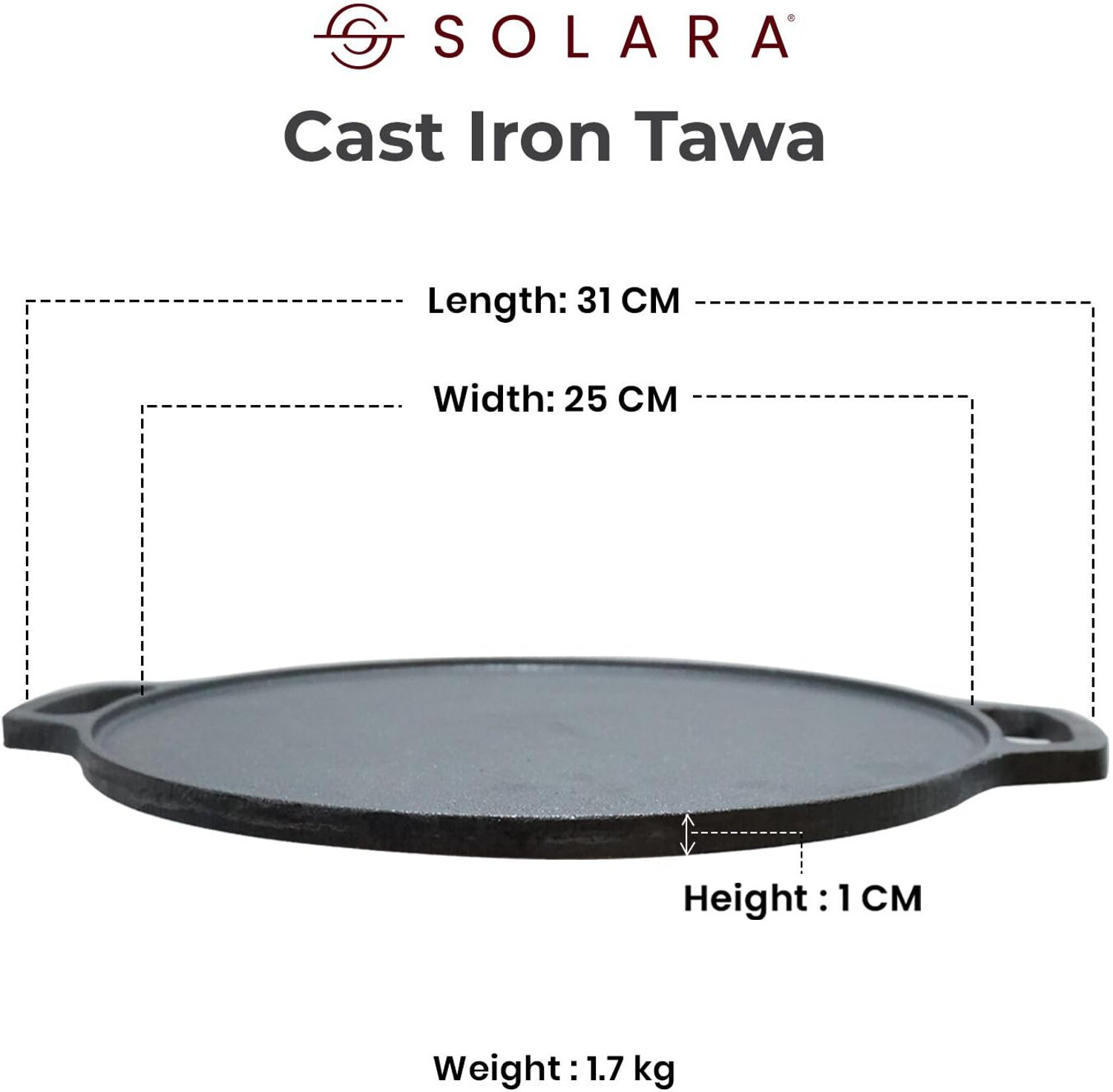 Image of Solara Cast Iron Dosa Tawa 10 Inch Tawa 25 cm diameter