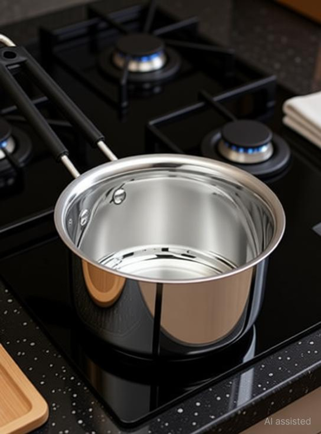 Image of Bowls & More Flat Bottom Sauce Pan | Heavyduty Stainless Steel With Heat-Resistant Handle Sauce Pan 16 cm diameter with Lid 1.3 L capacity (Stainless Steel, Non-stick)