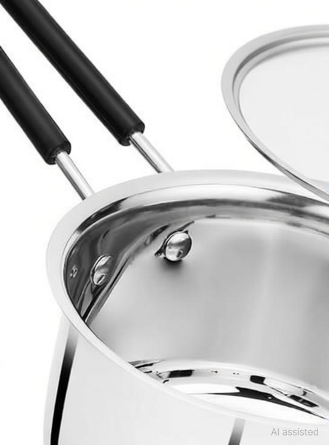 Image of Bowls & More Flat Bottom Sauce Pan | Heavyduty Stainless Steel With Heat-Resistant Handle Sauce Pan 16 cm diameter with Lid 1.3 L capacity (Stainless Steel, Non-stick)