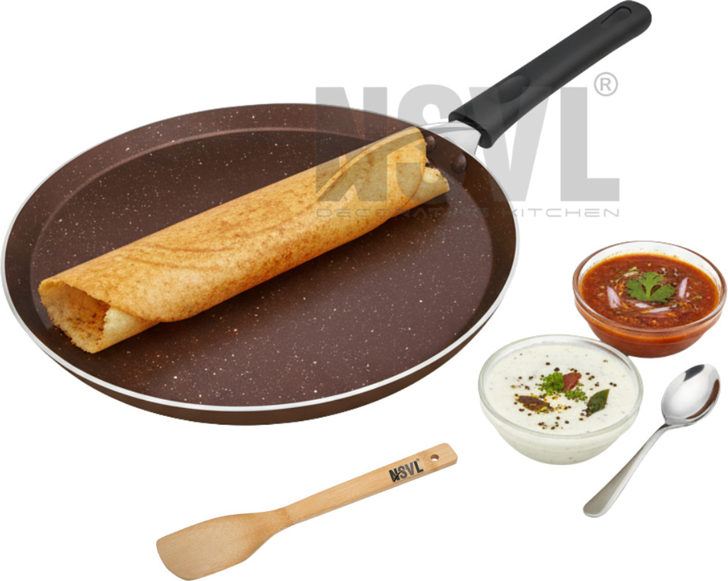 Image of NSVL Non-Stick Premium Brown Dosa Tawa with Handle| Granite Finish | Pfoa Free Tawa Tawa 26.5 cm diameter