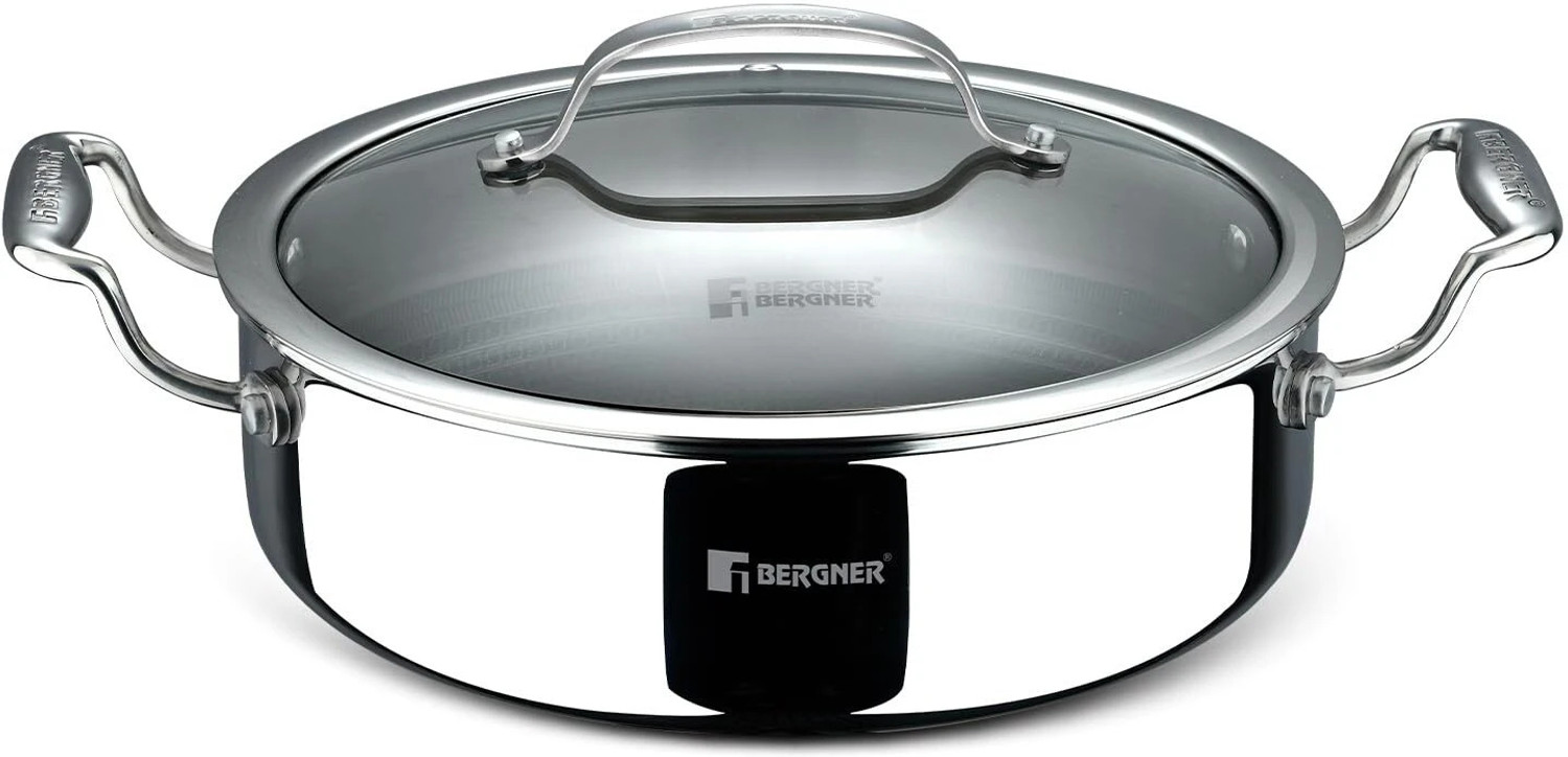 Image of BERGNER Hi-Tech Giro X Ceramic Serving Pan, Non Toxic, Pan Protector Included | Pot 28 cm diameter 5.7 L capacity with Lid