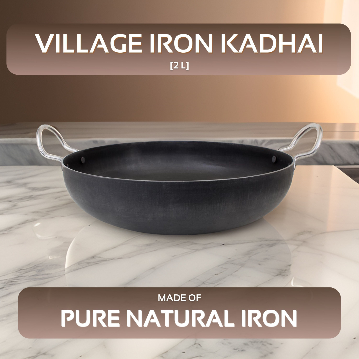 Image of SILVOSWAN Indian Village Kitchen Essential: Pure Natural Iron Kadhai (23cm) 43 Kadhai 23 cm diameter 2 L capacity