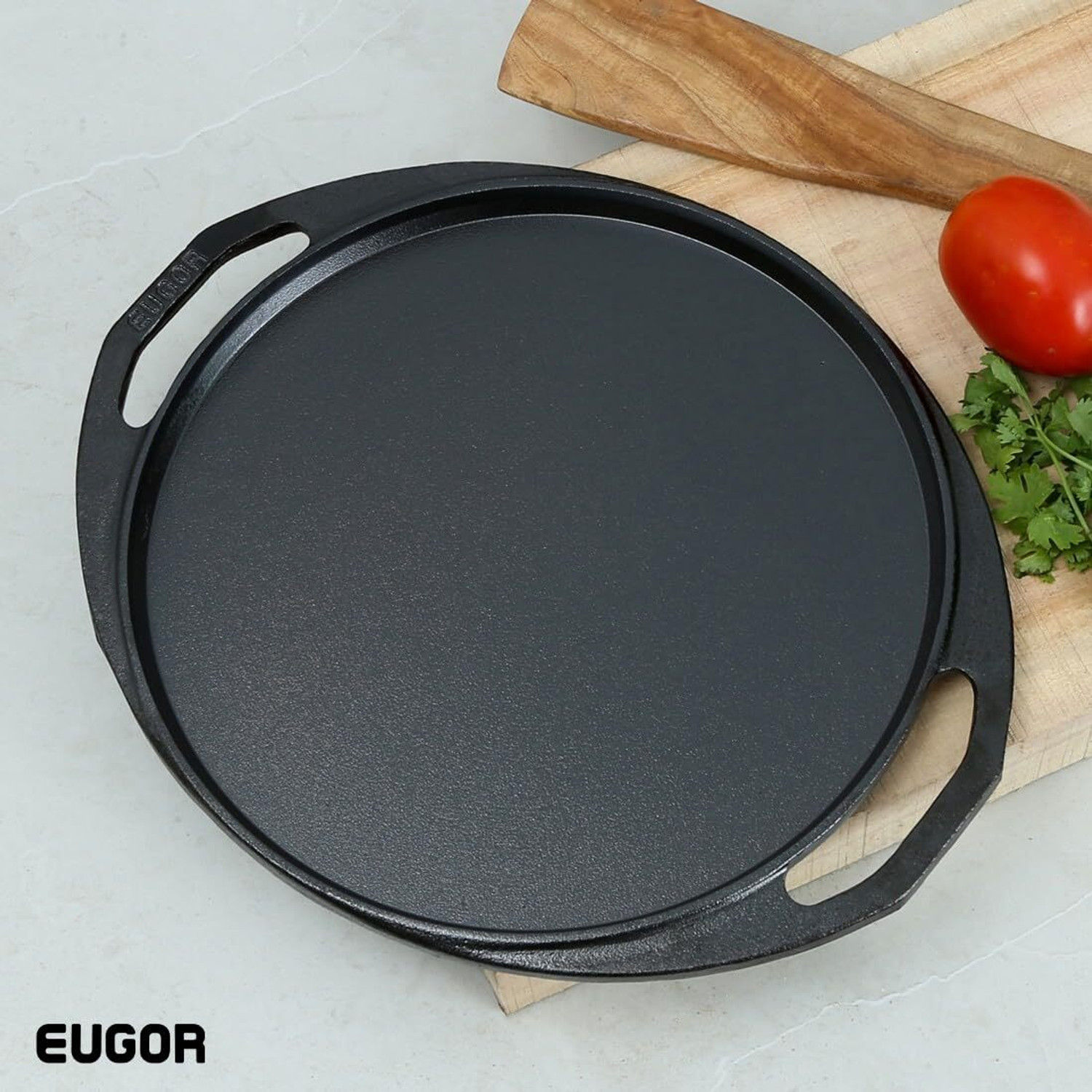 Image of EUGOR Pre Seasoned Cast Iron 11 Inches / 280MM Dosa Tawa Seasoned Tawa 27.94 cm diameter