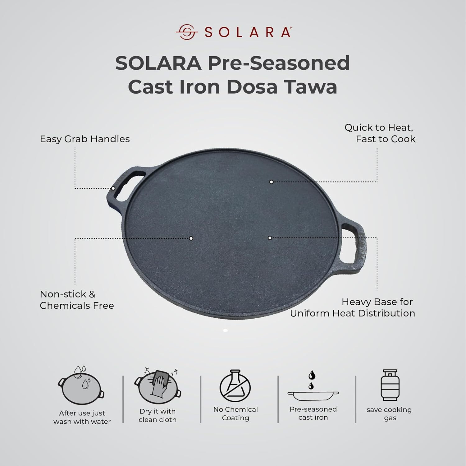 Image of Solara Cast Iron Dosa Tawa 10 Inch Tawa 25 cm diameter