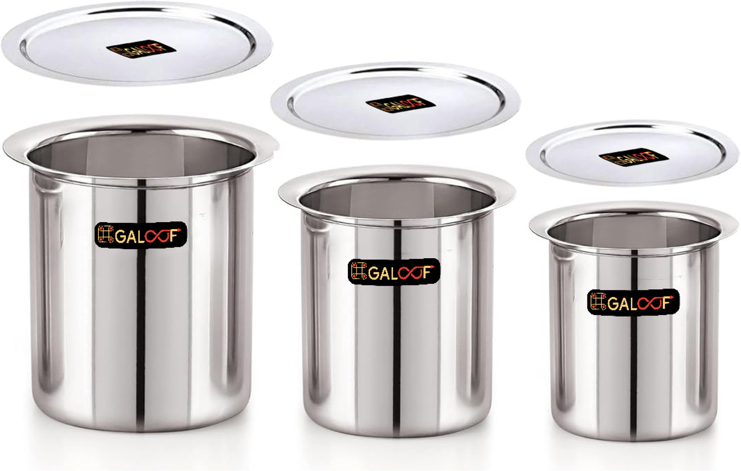 Image of GALOOF Stainless Steel Milk Pot Set with Lid 1L 1.3L 1.7L Heavy Gauge Milk Boiler Tope /Bhagona /Patila Set with Lid 1 L, 1.3 L, 1.7 L capacity 10 cm, 11 cm, 12 cm diameter