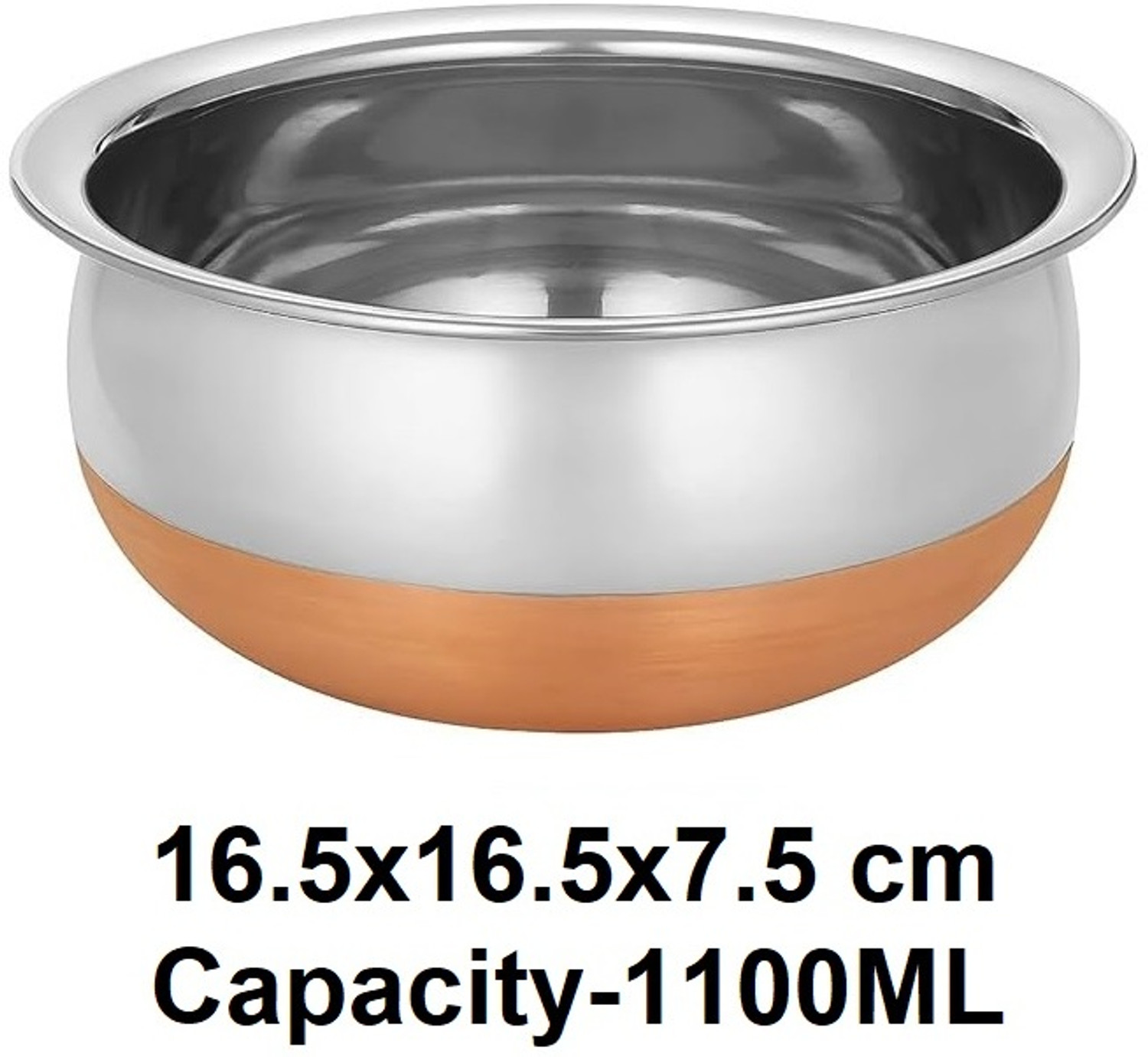 Image of Dynore Classic Copper Base Handi - Cook & Serve Copper Bottom Handi, Copper Touch Handi 1.1 L
