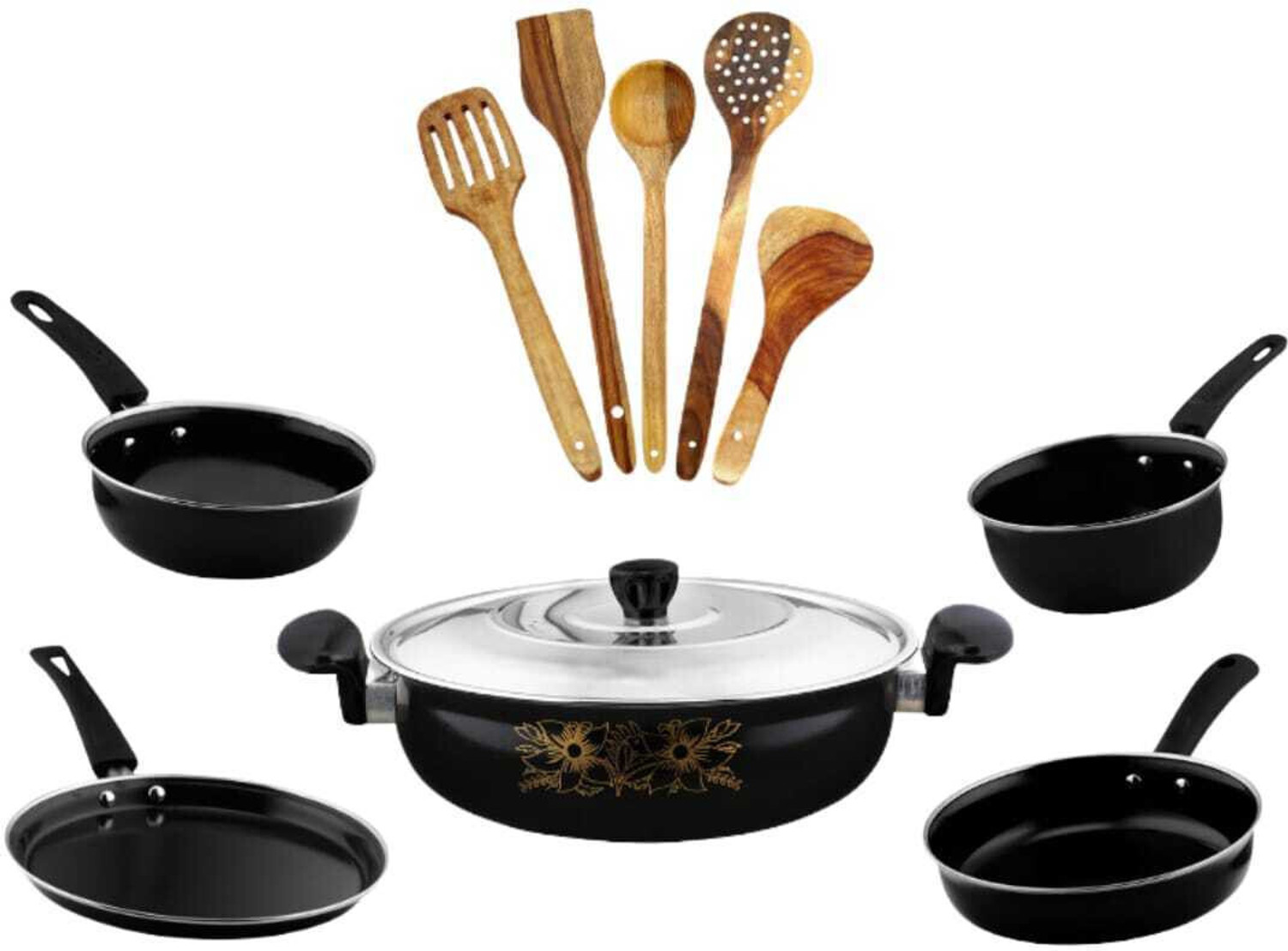 Image of TOLXI Best Kitchen Cast Iron Cookware Set Kadhai 26 cm diameter with Lid 3.5 L capacity