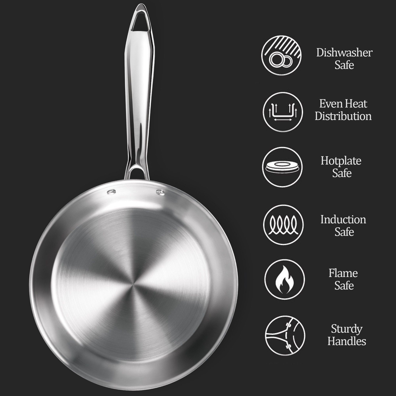 Image of MILTON Pro Cook Triply Stainless Steel Fry Pan with Lid Fry Pan 26 cm diameter with Lid 2.2 L capacity