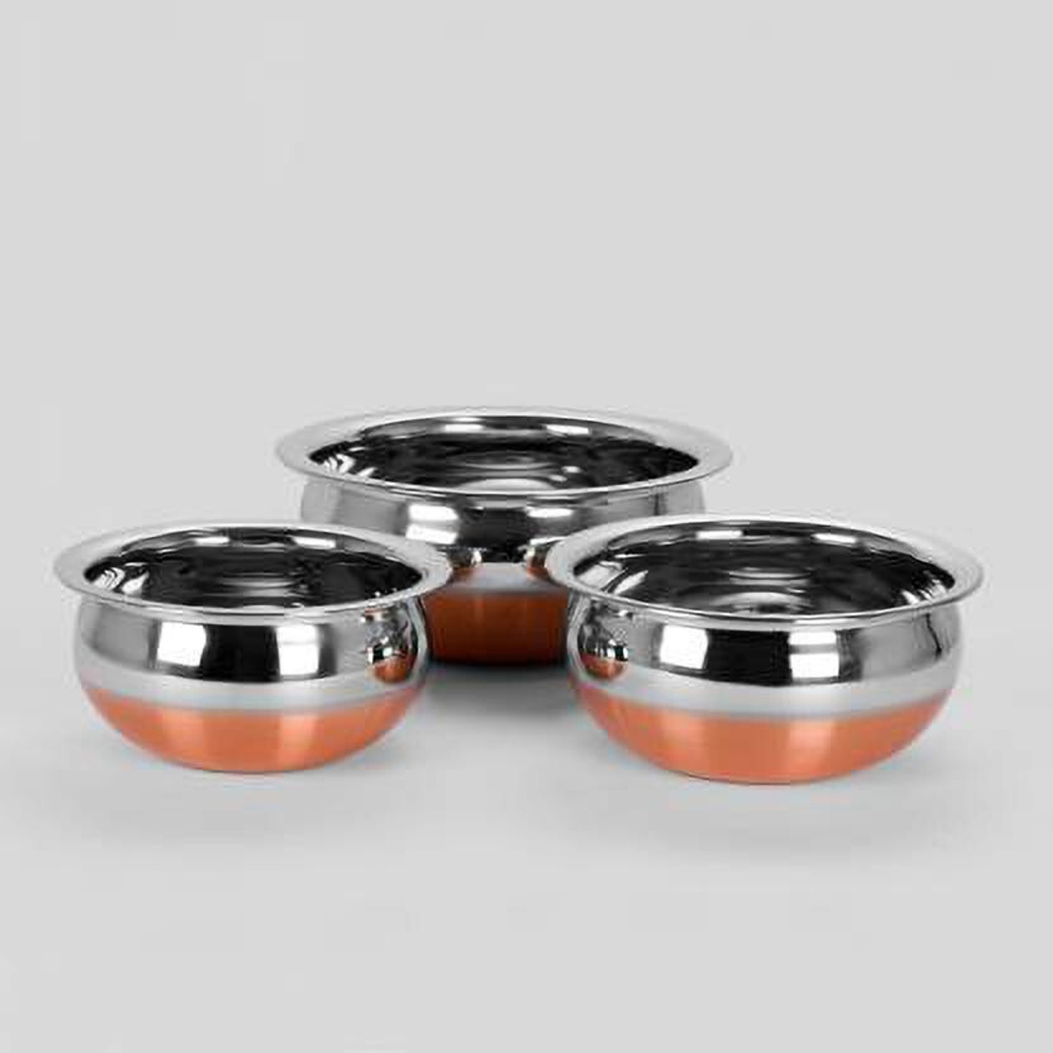 Image of eppyz Copper Bottom Handi Pot 3 Piece Set /Steel Handi Set 3 Piece Set /Cookware Chetty Combo Serving Handi Cookware Multi Purpose Handi Handi Handi 0.5 L, 0.8 L, 1.2 L