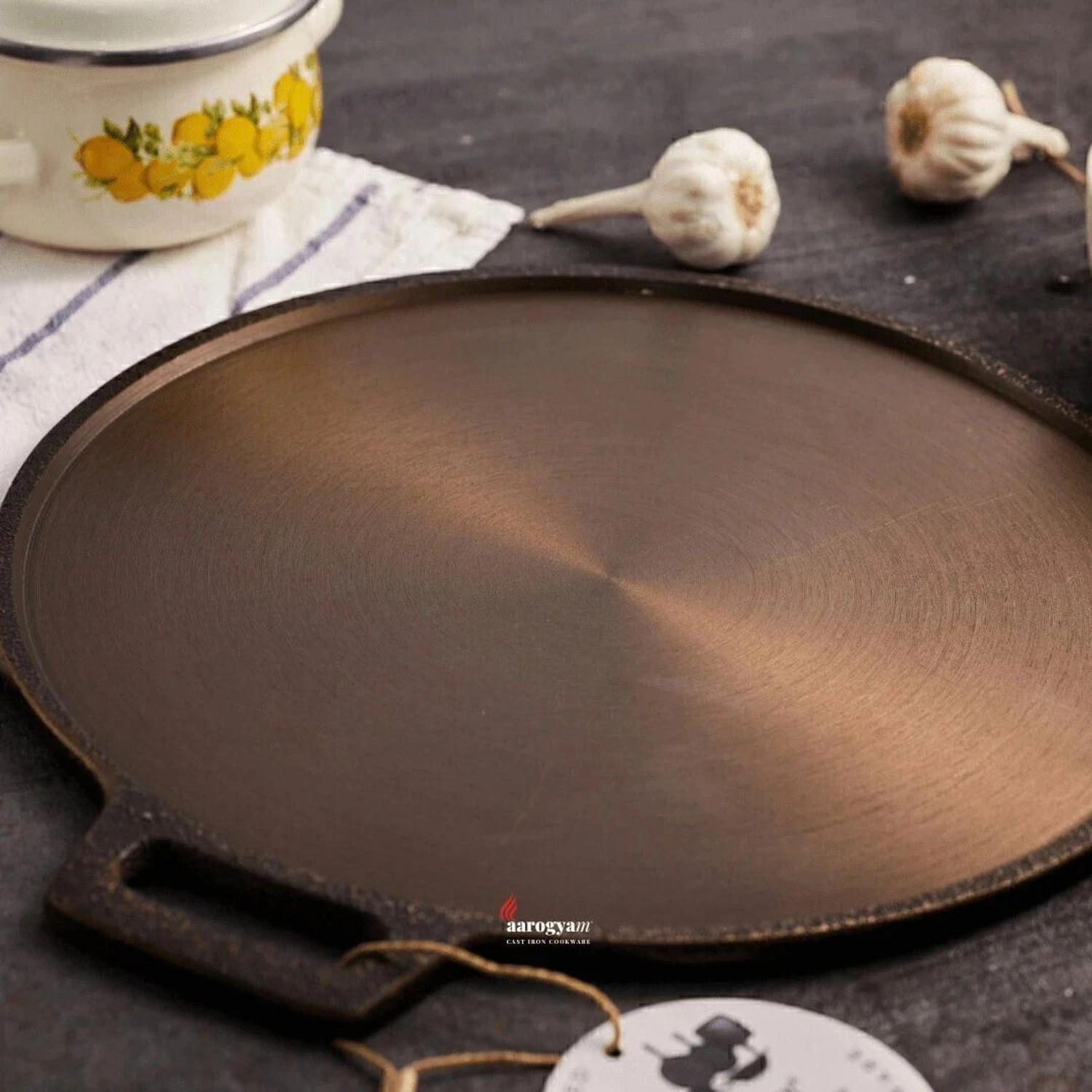 Image of Aarogyam Cast Iron Dosa Tawa Single Handle, Pre Seasoned, 12 Inch Diameter Tawa 31 cm diameter