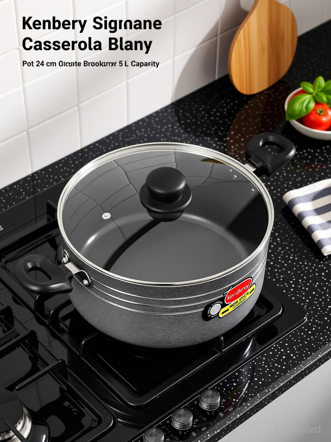 Image of KenBerry Signature Granite Finish Non Stick Cookware Casserole Biryani Pot 24 cm diameter 5 L capacity with Lid