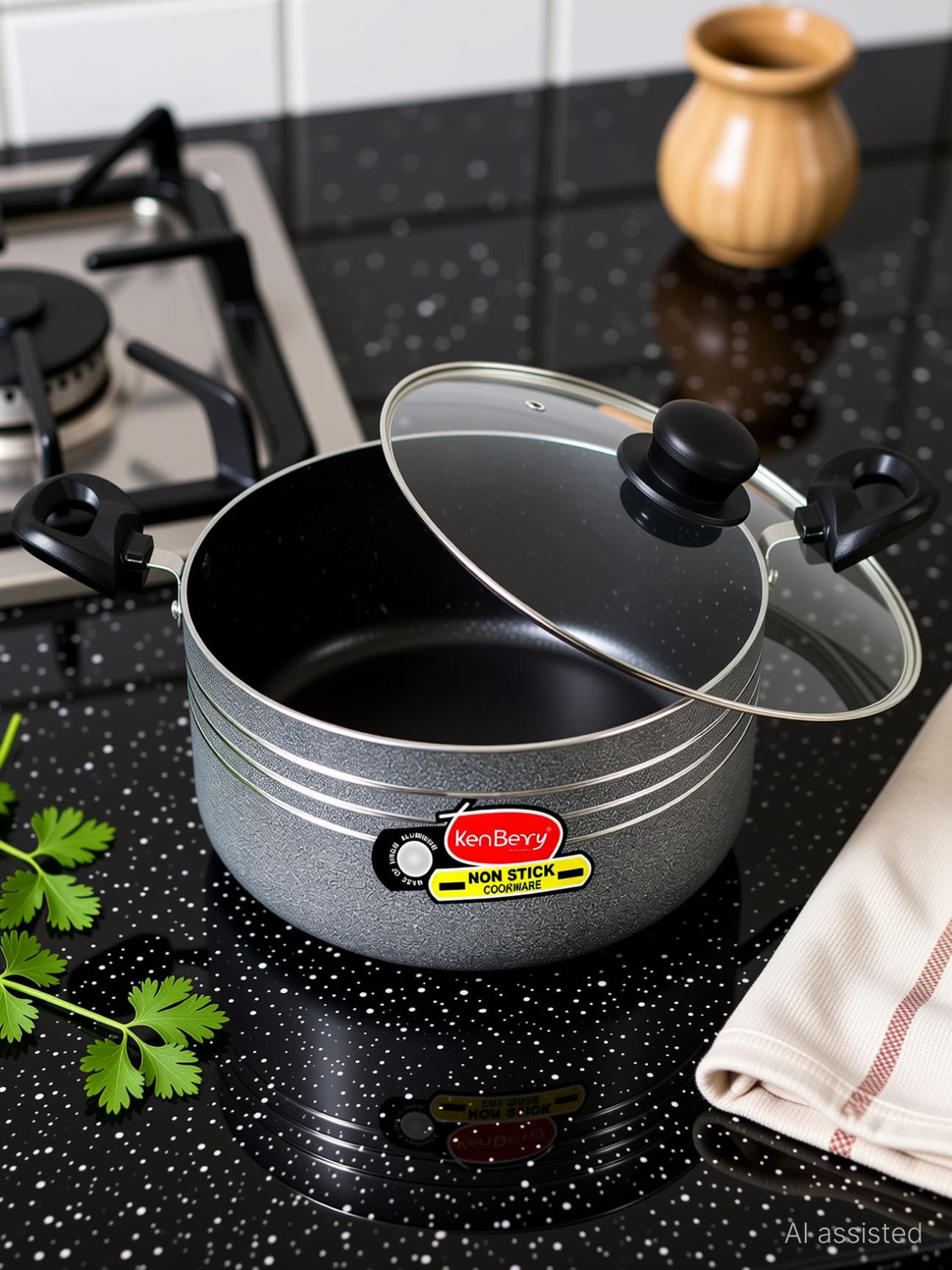 Image of KenBerry Signature Granite Finish Non Stick Cookware Casserole Biryani Pot 24 cm diameter 5 L capacity with Lid