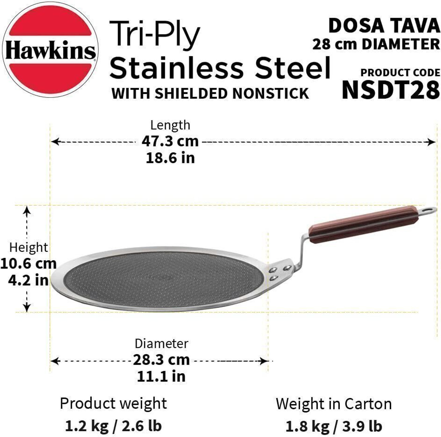 Image of Hawkins Honeycomb Nonstick Dosa Tawa - Triply Tawa 28 cm diameter