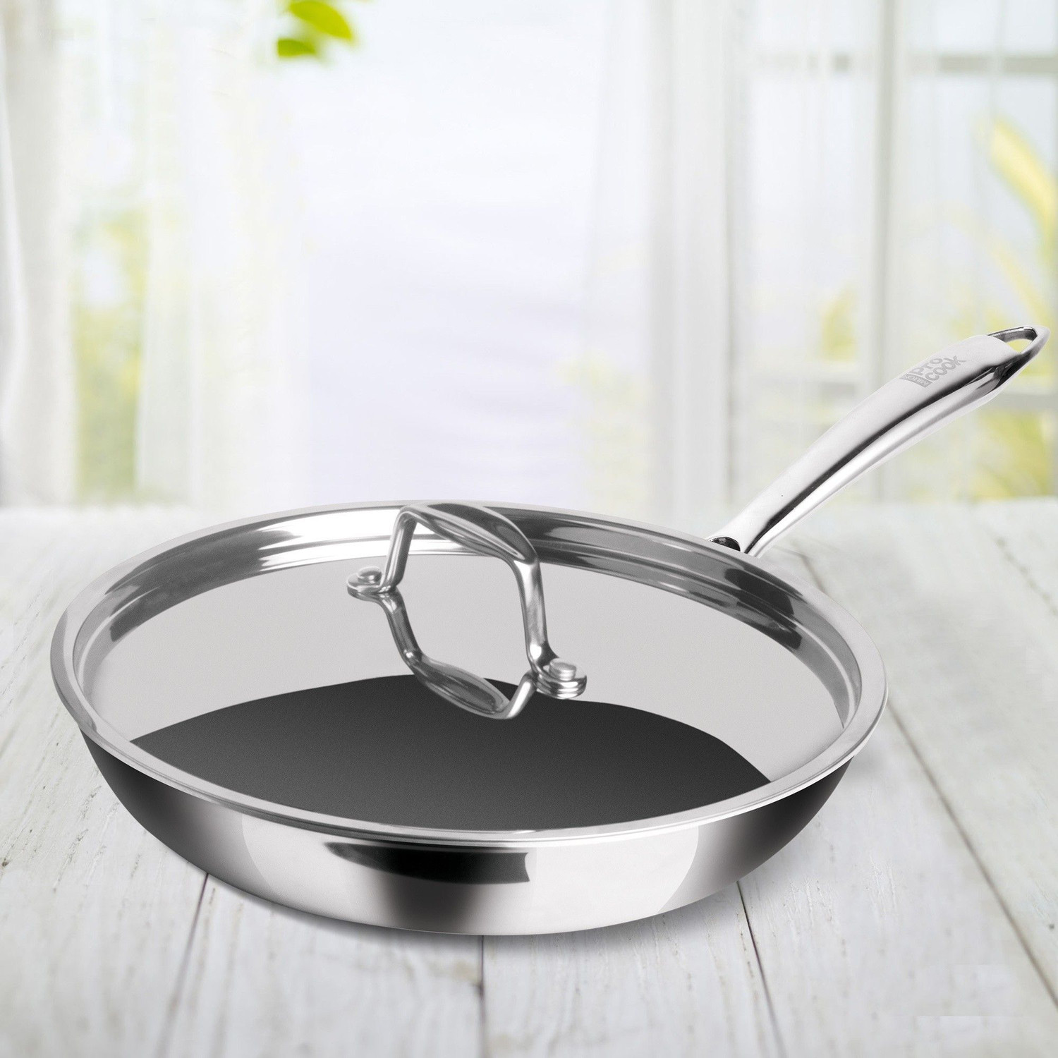 Image of MILTON Pro Cook Triply Stainless Steel Fry Pan with Lid Fry Pan 26 cm diameter with Lid 2.2 L capacity