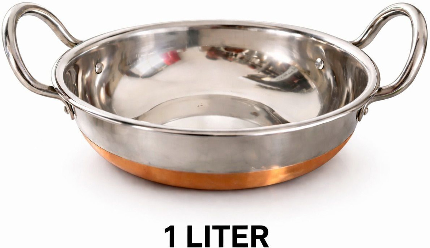 Image of Steelika Copper Bottom Stainless Steel Kadhai Pot Pans with Handle Kadhai 22 cm diameter 1 L capacity