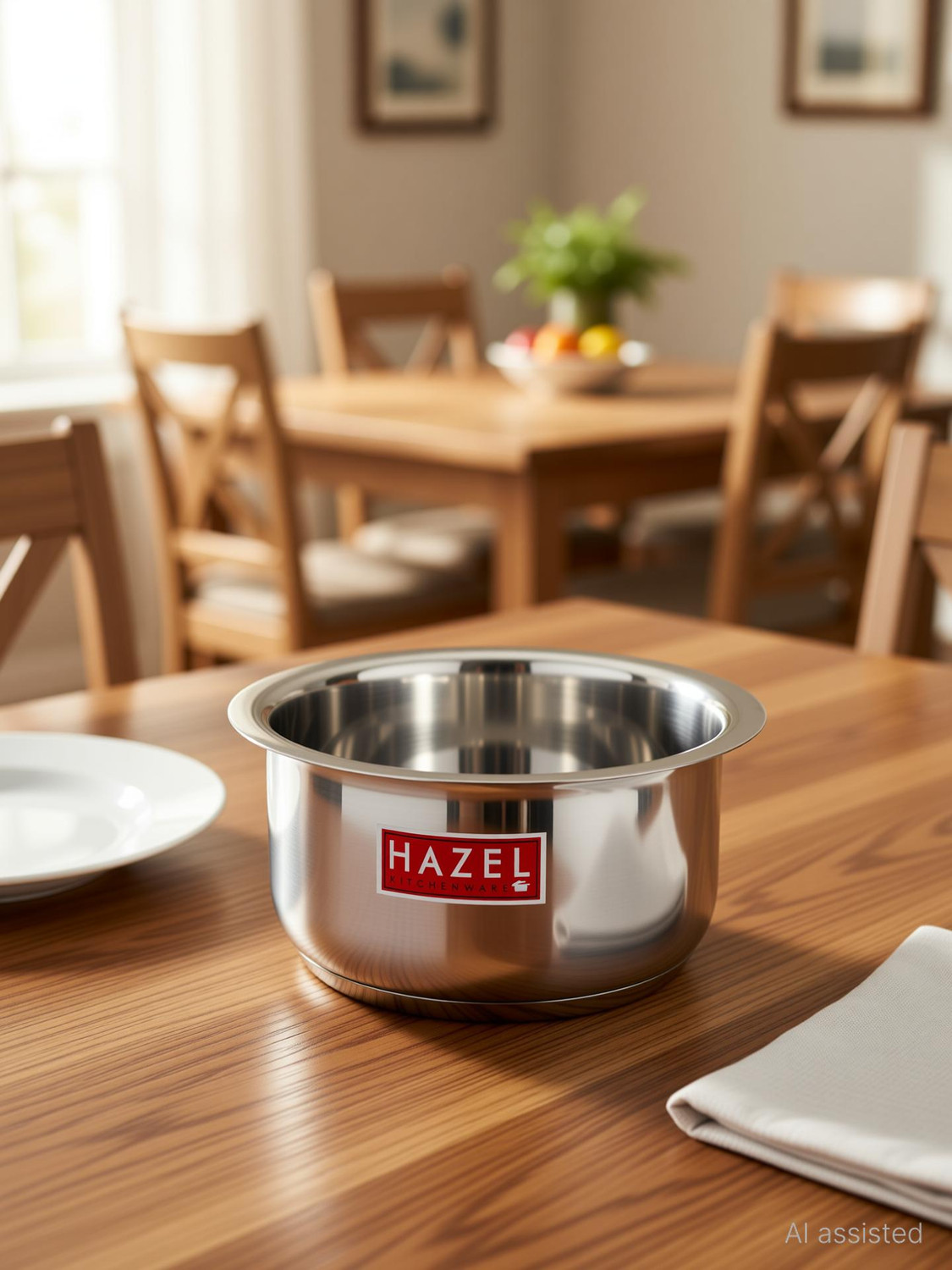 Image of HAZEL Induction Bottom Tope Stainless Steel Flat Bottom Patila Cookware Utensil Tope /Bhagona /Patila 1500 L capacity 14.9 cm diameter