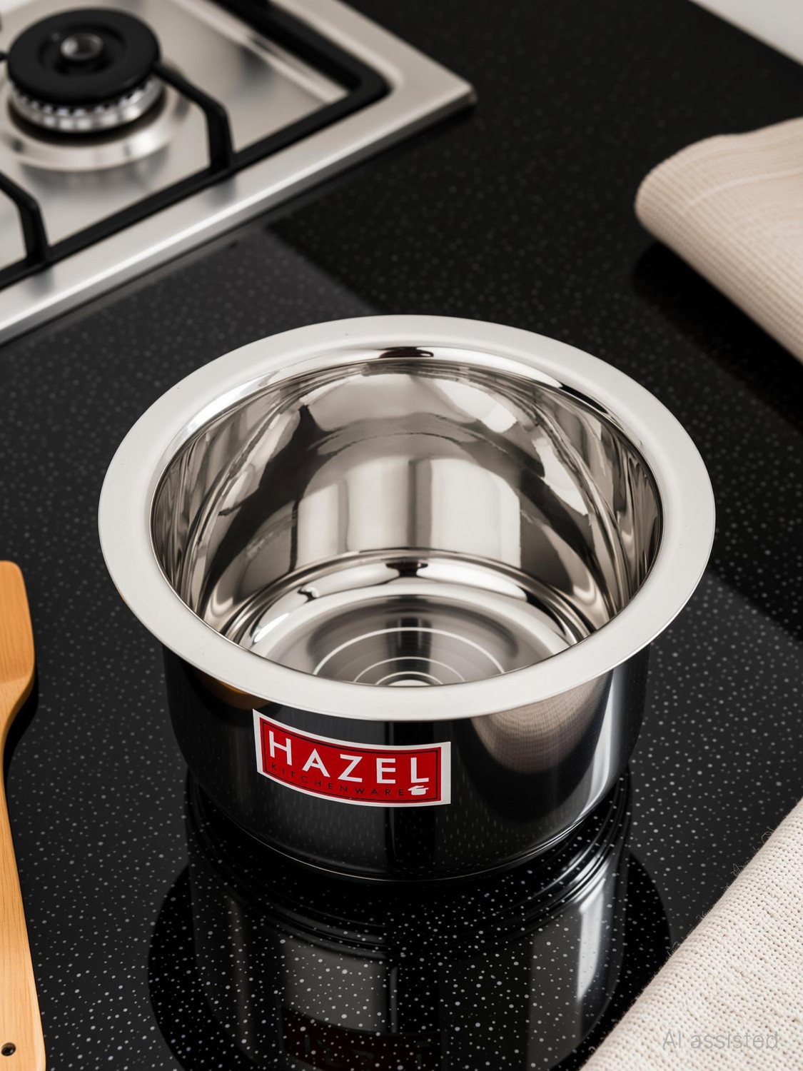 Image of HAZEL Induction Bottom Tope Stainless Steel Flat Bottom Patila Cookware Utensil Tope /Bhagona /Patila 1500 L capacity 14.9 cm diameter