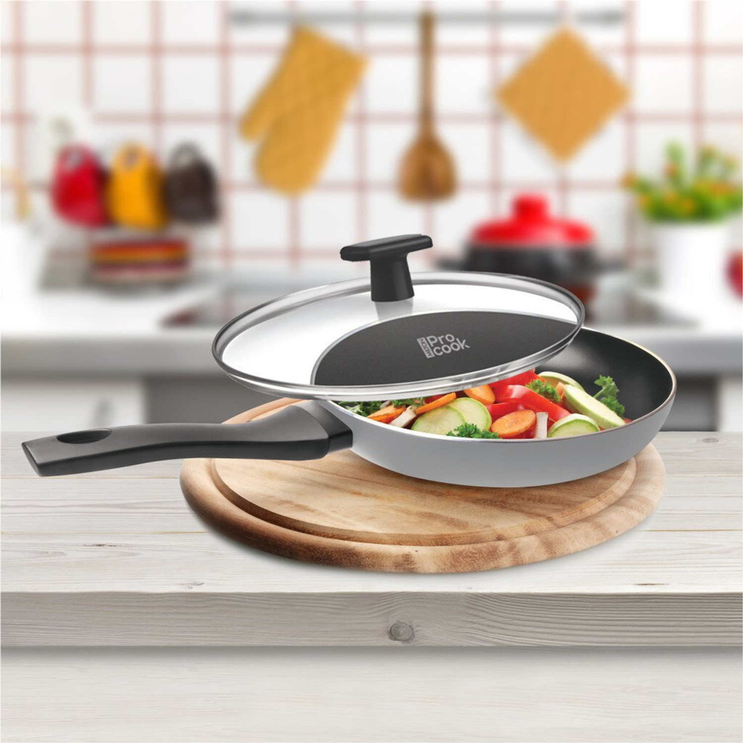 Image of MILTON Black Pearl Induction Fry Pan with Glass Lid Fry Pan 26.6 cm diameter with Lid 2.2 L capacity