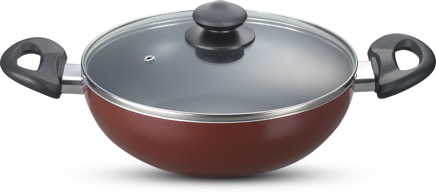 Image of Prestige Omega Essentials Metal Spoon Friendly|Strong Handles Kadhai 24 cm diameter with Lid 2.4 L capacity