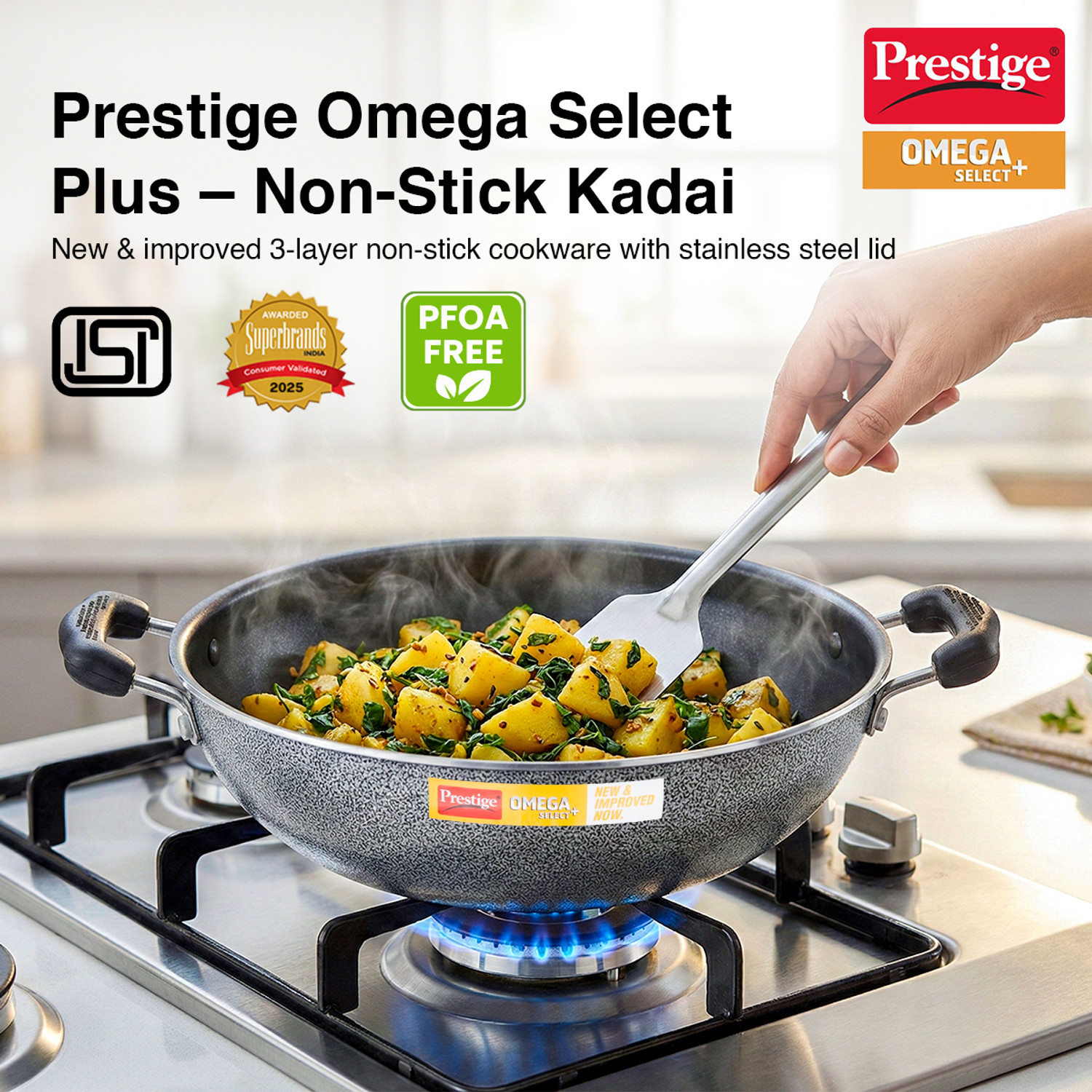 Image of Prestige Omega Select Plus Kadhai 27 cm diameter with Lid 1 L capacity