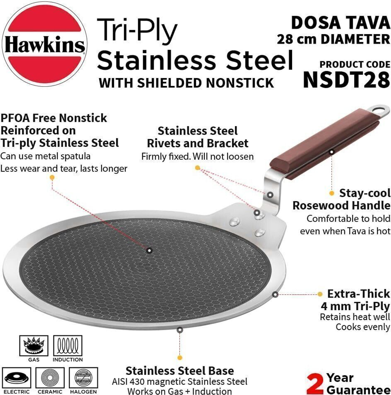 Image of Hawkins Honeycomb Nonstick Dosa Tawa - Triply Tawa 28 cm diameter