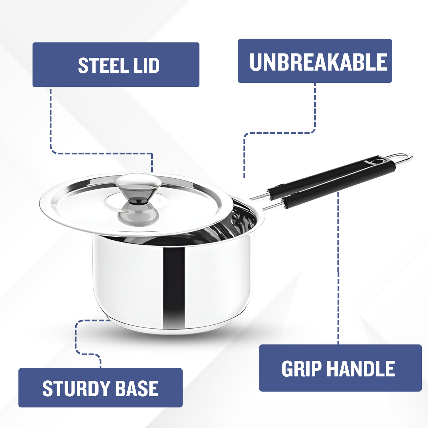 Image of PRABHA Saucepan | Saucepan Stainless Steel | Saucepan Induction Base | Multipurpose Use Sauce Pan 16.2 cm diameter with Lid 1.6 L capacity