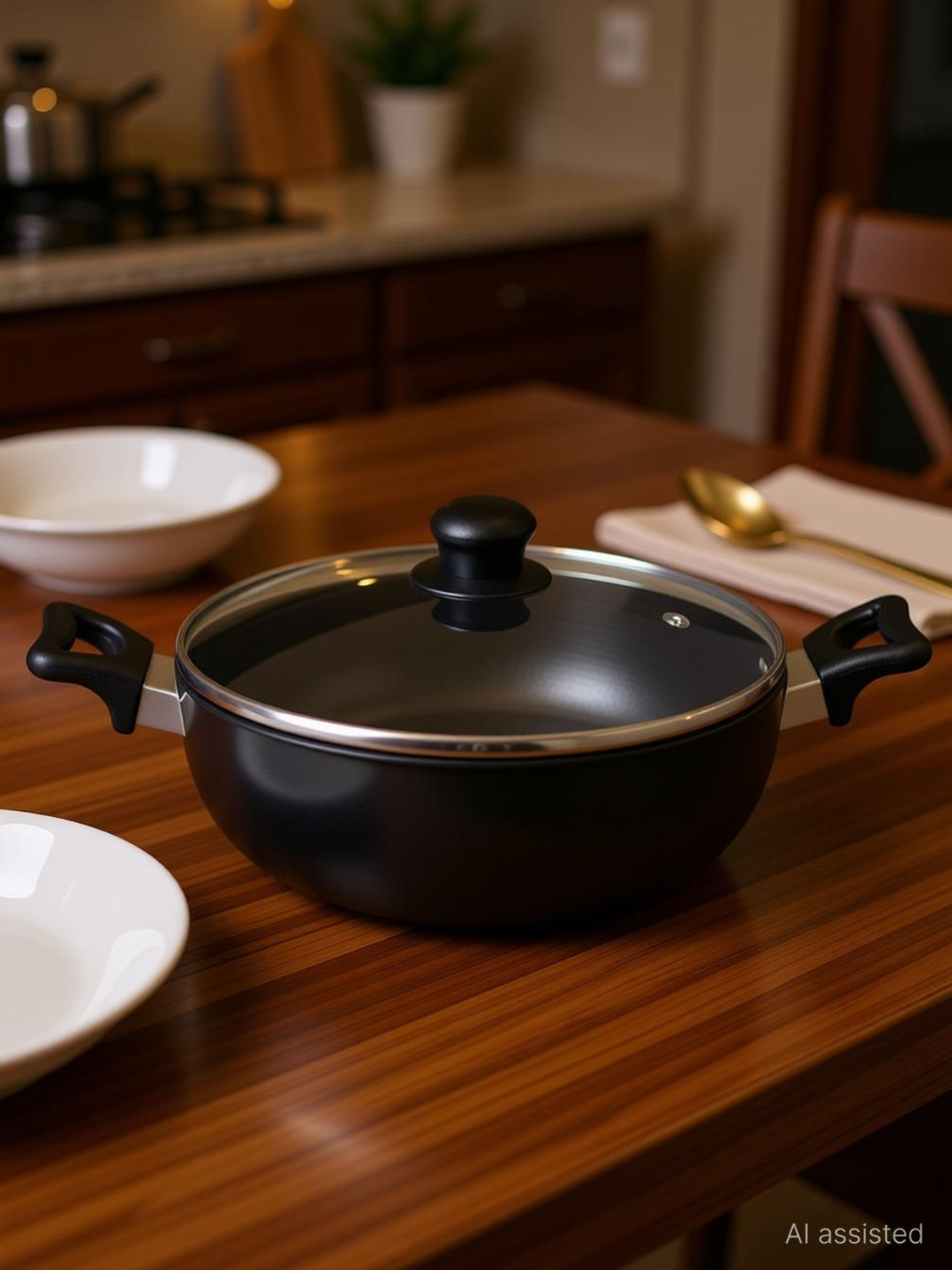 Image of Baltra Hard Anodised Kadhai Induction Friendly Kadhai 24 cm diameter with Lid 3 L capacity