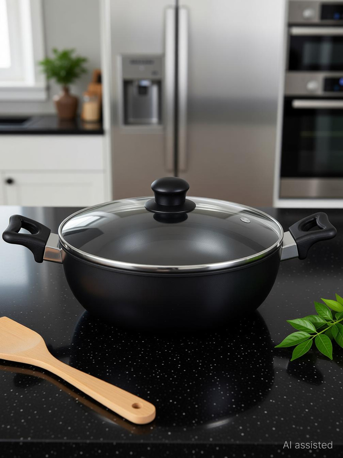Image of Baltra Hard Anodised Kadhai Induction Friendly Kadhai 24 cm diameter with Lid 3 L capacity