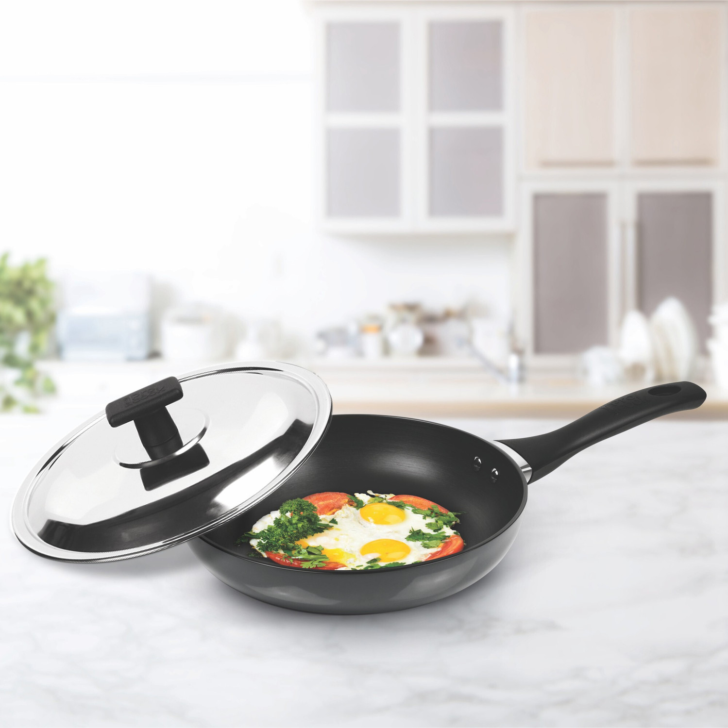 Image of MILTON Pro Cook Hard Anodized Fry Pan With Stainless Steel Lid, Fry Pan 24 cm diameter with Lid 1.8 L capacity