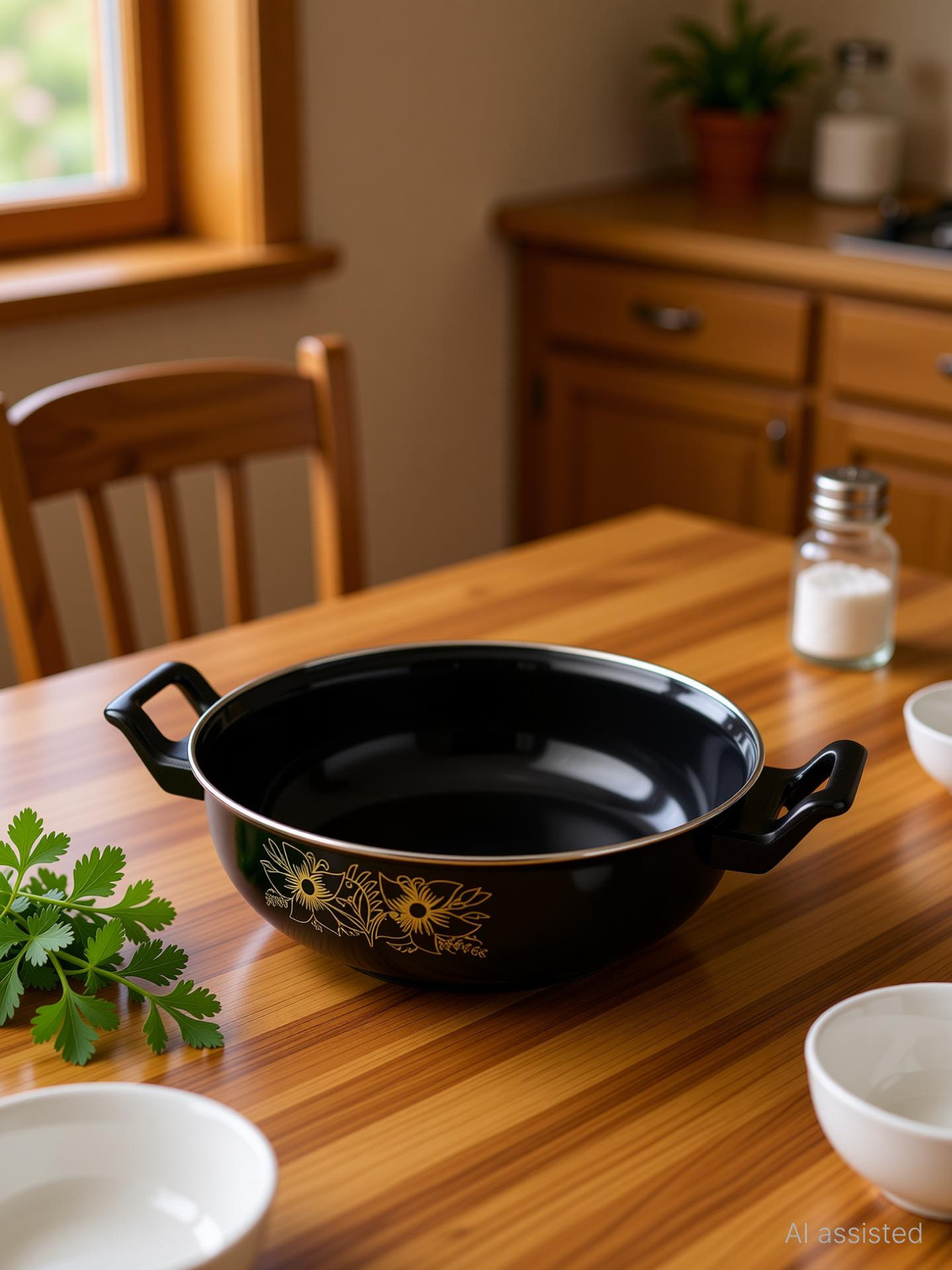 Image of My Store Non Stick Kadhai (Black / 3.5 L) - Non Stick | Induction Base Cooktop | Durable Kadhai 26.5 cm diameter 3.3 L capacity