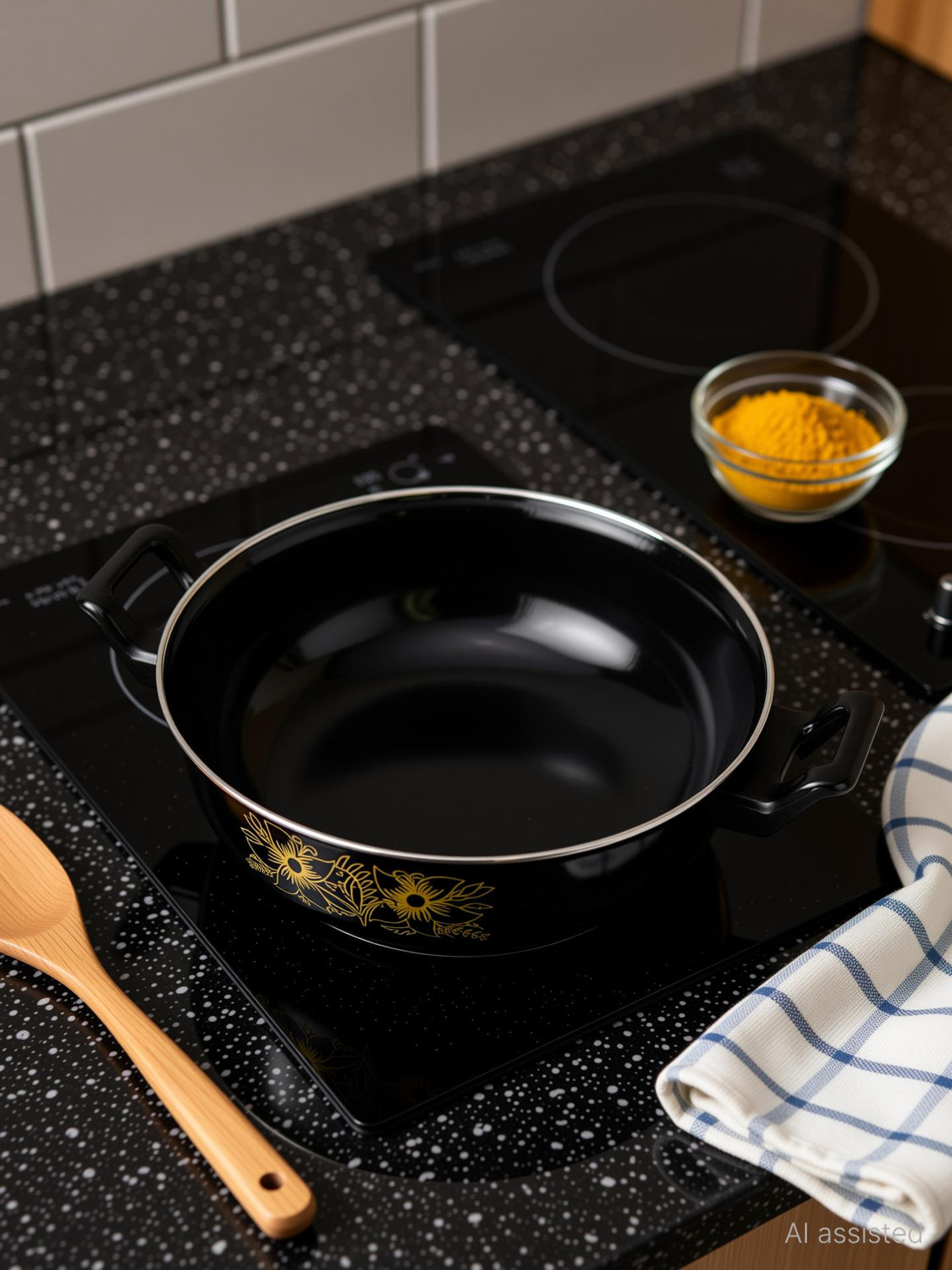 Image of My Store Non Stick Kadhai (Black / 3.5 L) - Non Stick | Induction Base Cooktop | Durable Kadhai 26.5 cm diameter 3.3 L capacity